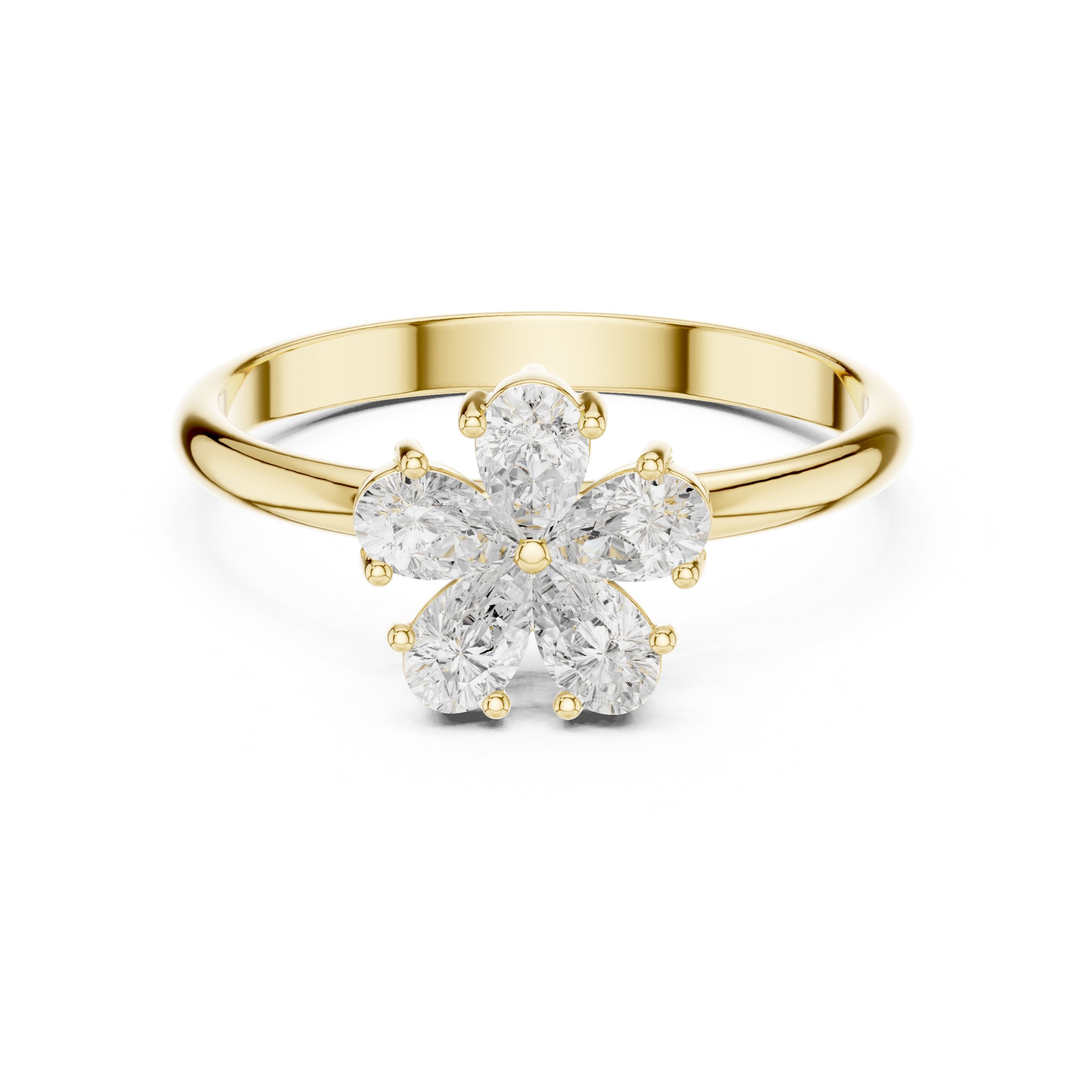 Pear Petal Flower Diamond Ring in Yellow Gold - VYKA Diamonds