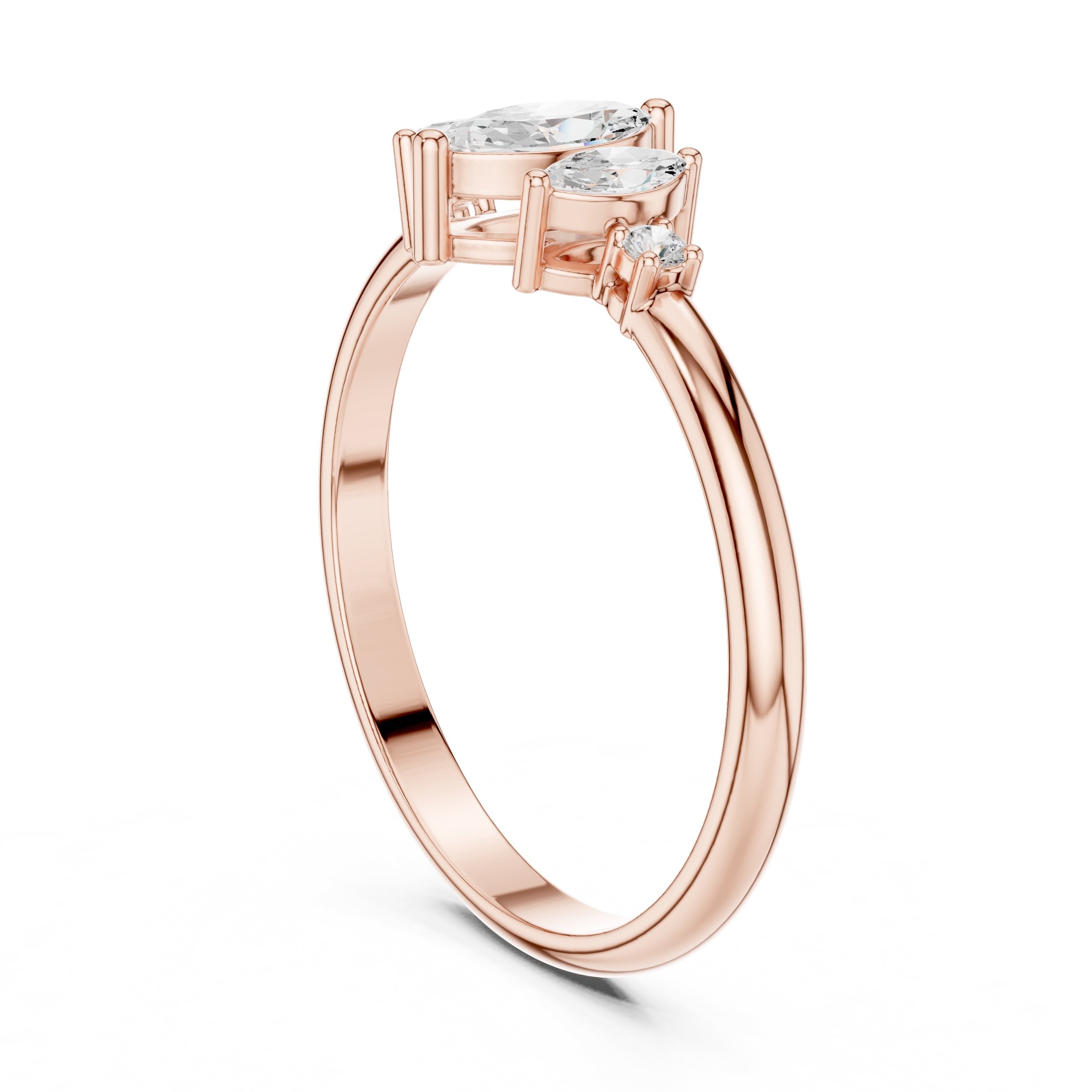 Marquise Trilogy with Round Side Stone Diamond Engagement Ring in Rose Gold - VYKA Diamonds