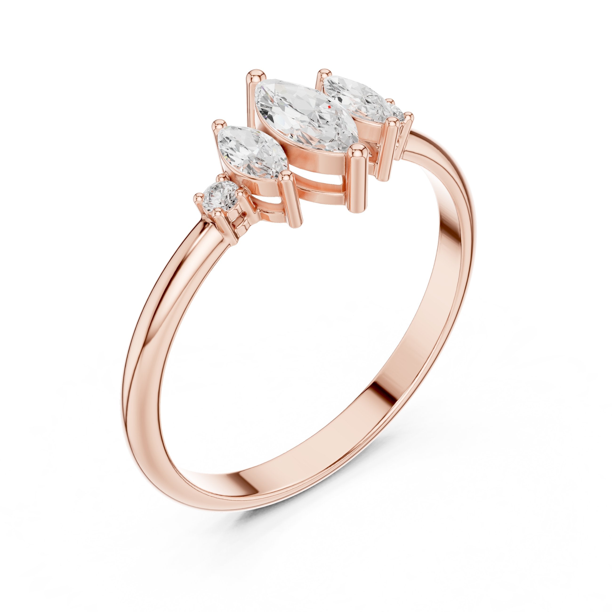 Marquise Trilogy with Round Side Stone Diamond Engagement Ring in Rose Gold - VYKA Diamonds