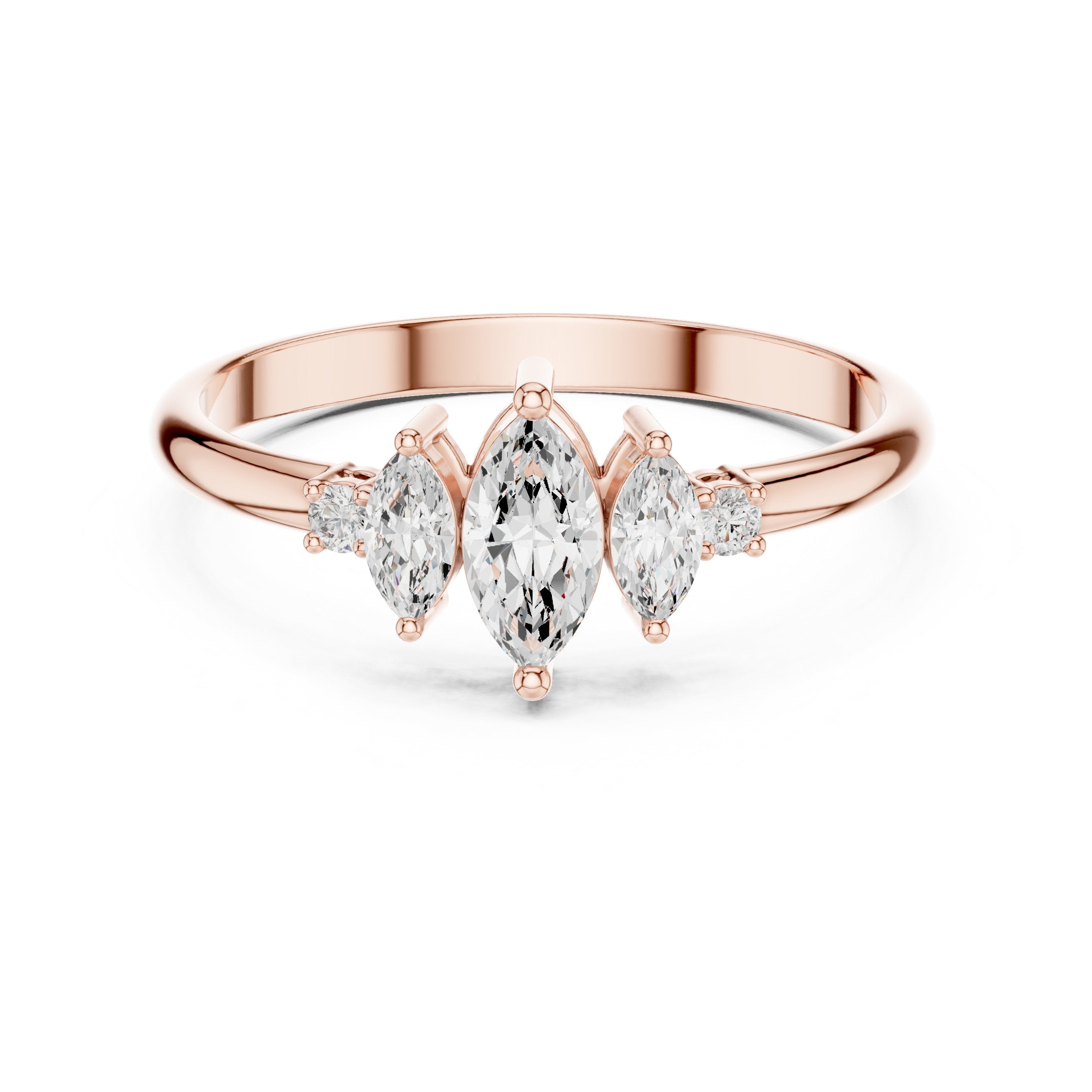 Marquise Trilogy with Round Side Stone Diamond Engagement Ring in Rose Gold - VYKA Diamonds