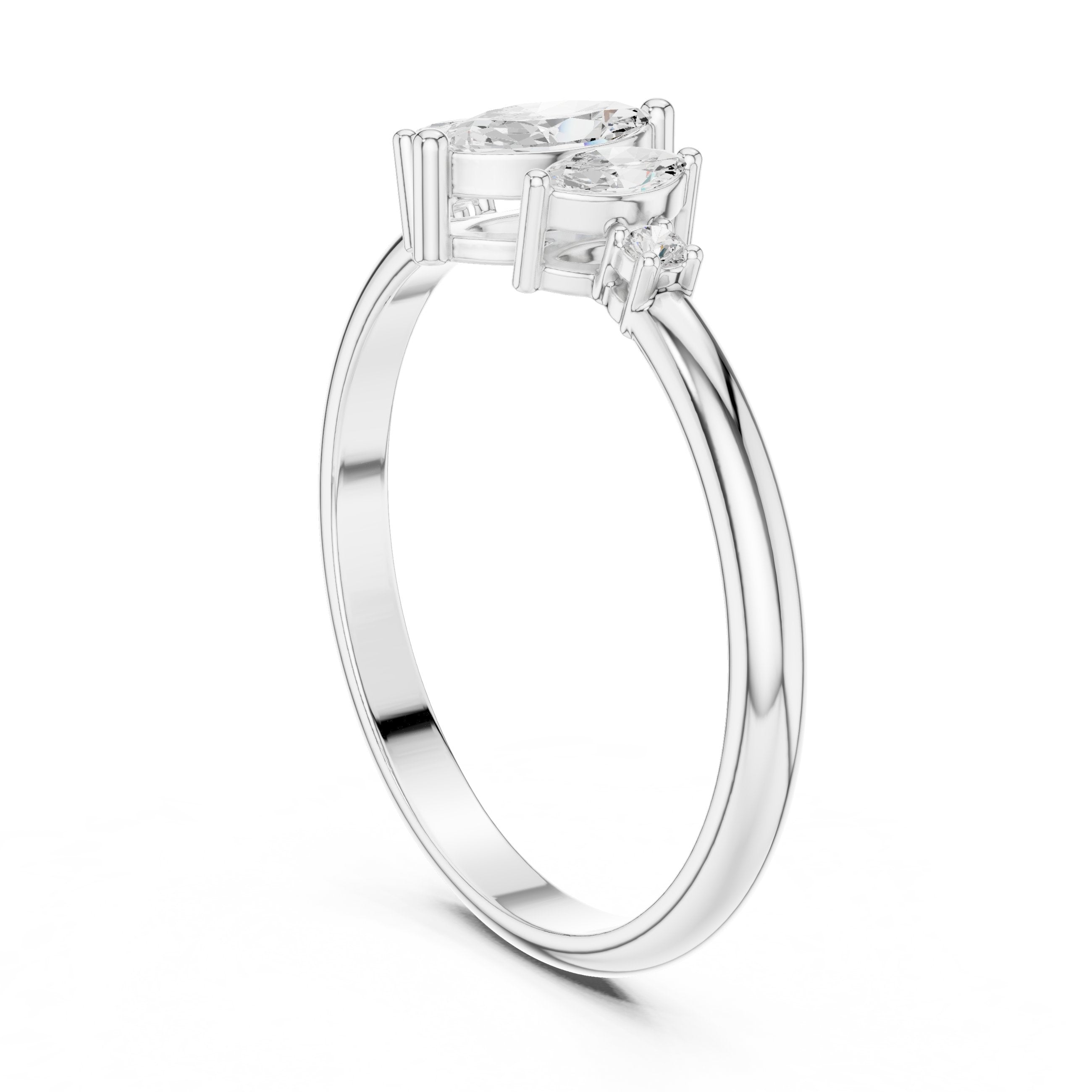 Marquise Trilogy with Round Side Stone Diamond Engagement Ring in White Gold - VYKA Diamonds
