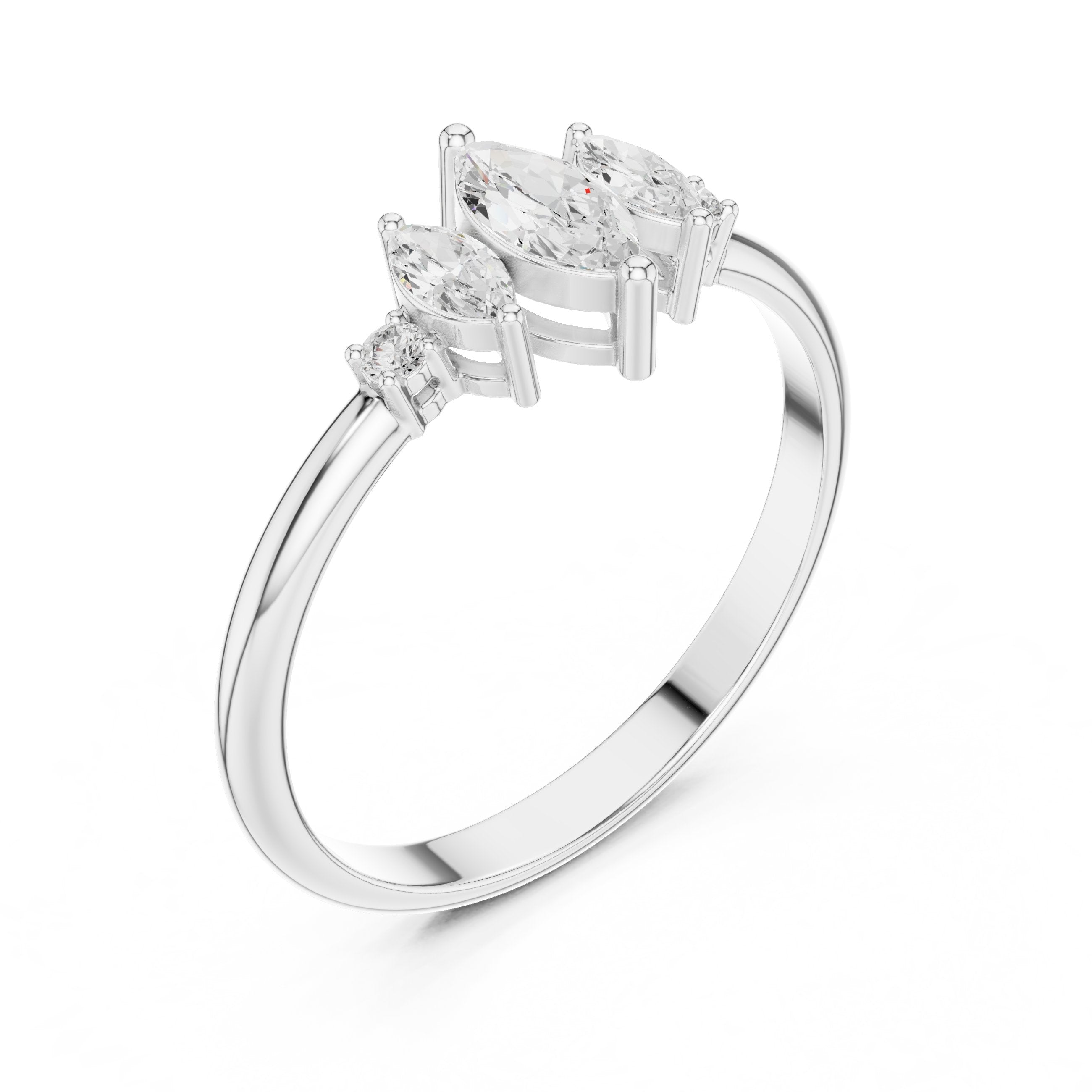 Marquise Trilogy with Round Side Stone Diamond Engagement Ring in White Gold - VYKA Diamonds