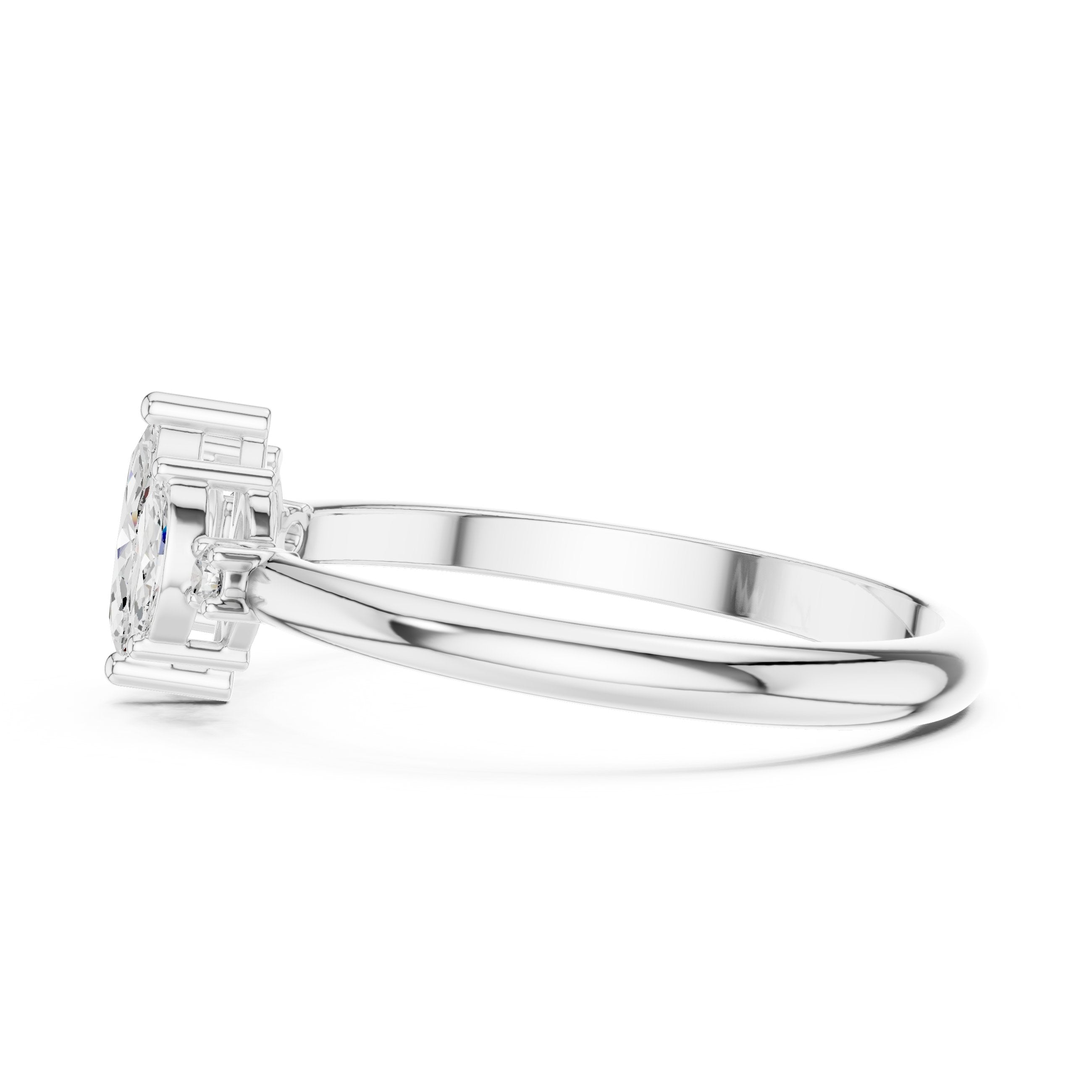 Marquise Trilogy with Round Side Stone Diamond Engagement Ring in White Gold - VYKA Diamonds