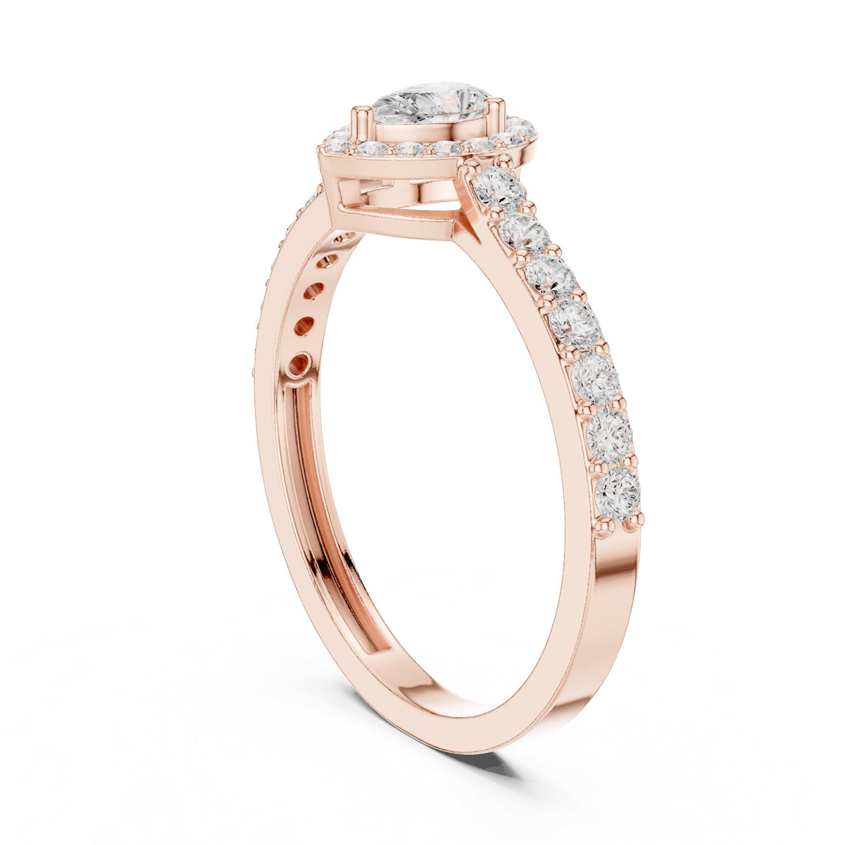 Pear Diamond Halo Engagement Ring with Pavé Band