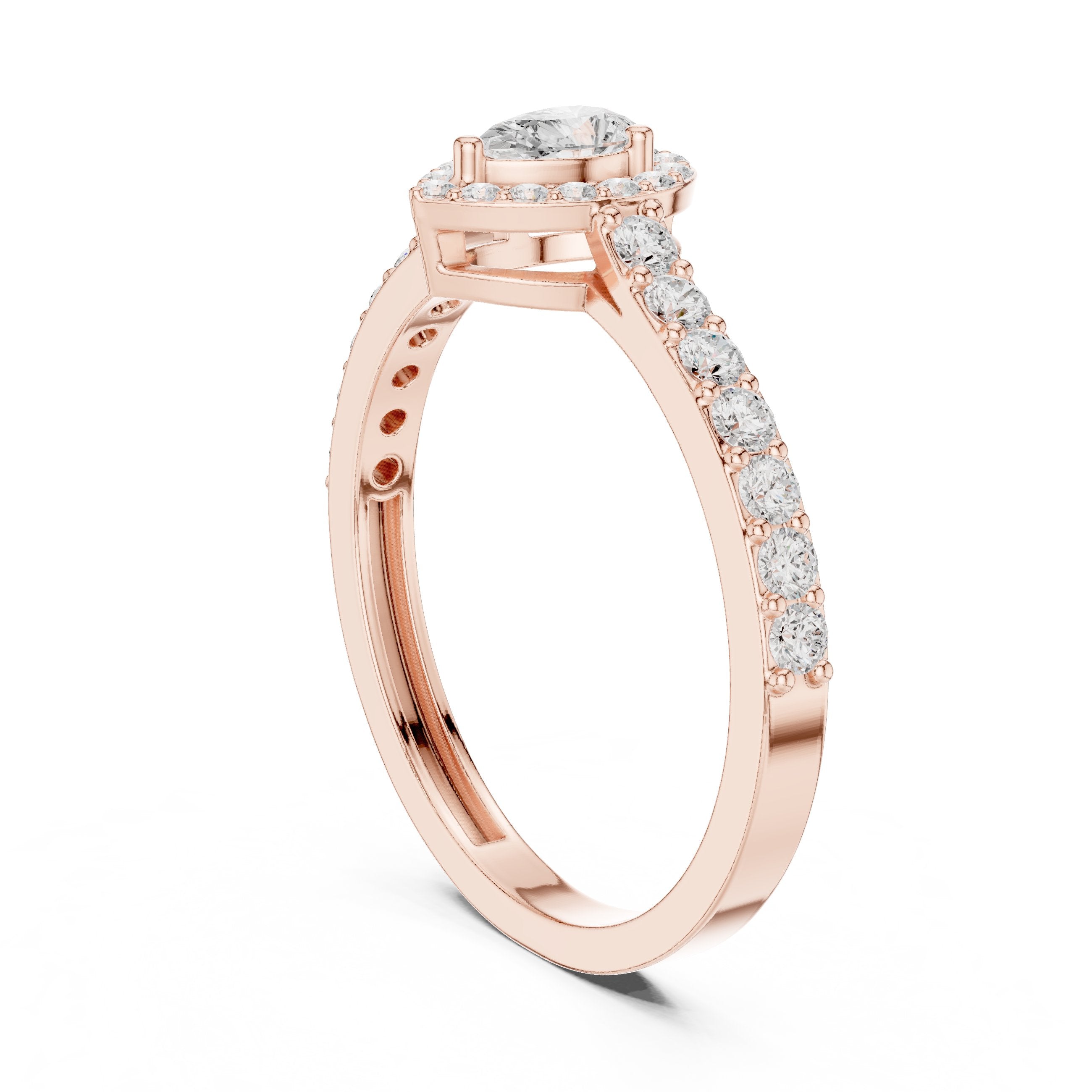 Pear Diamond Halo Engagement Ring with Pavé Band in Rose Gold - VYKA Diamonds