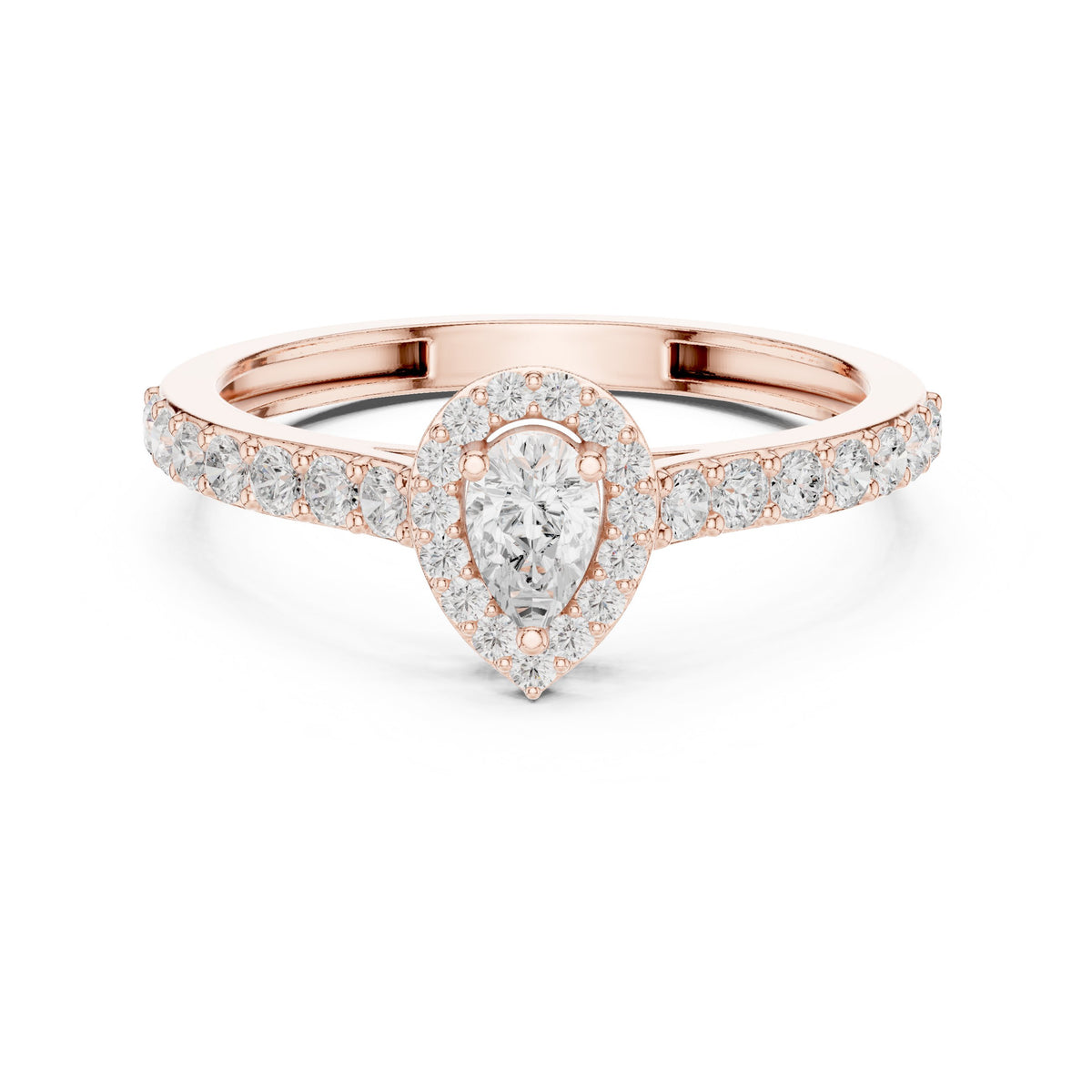 Pear Diamond Halo Engagement Ring with Pavé Band