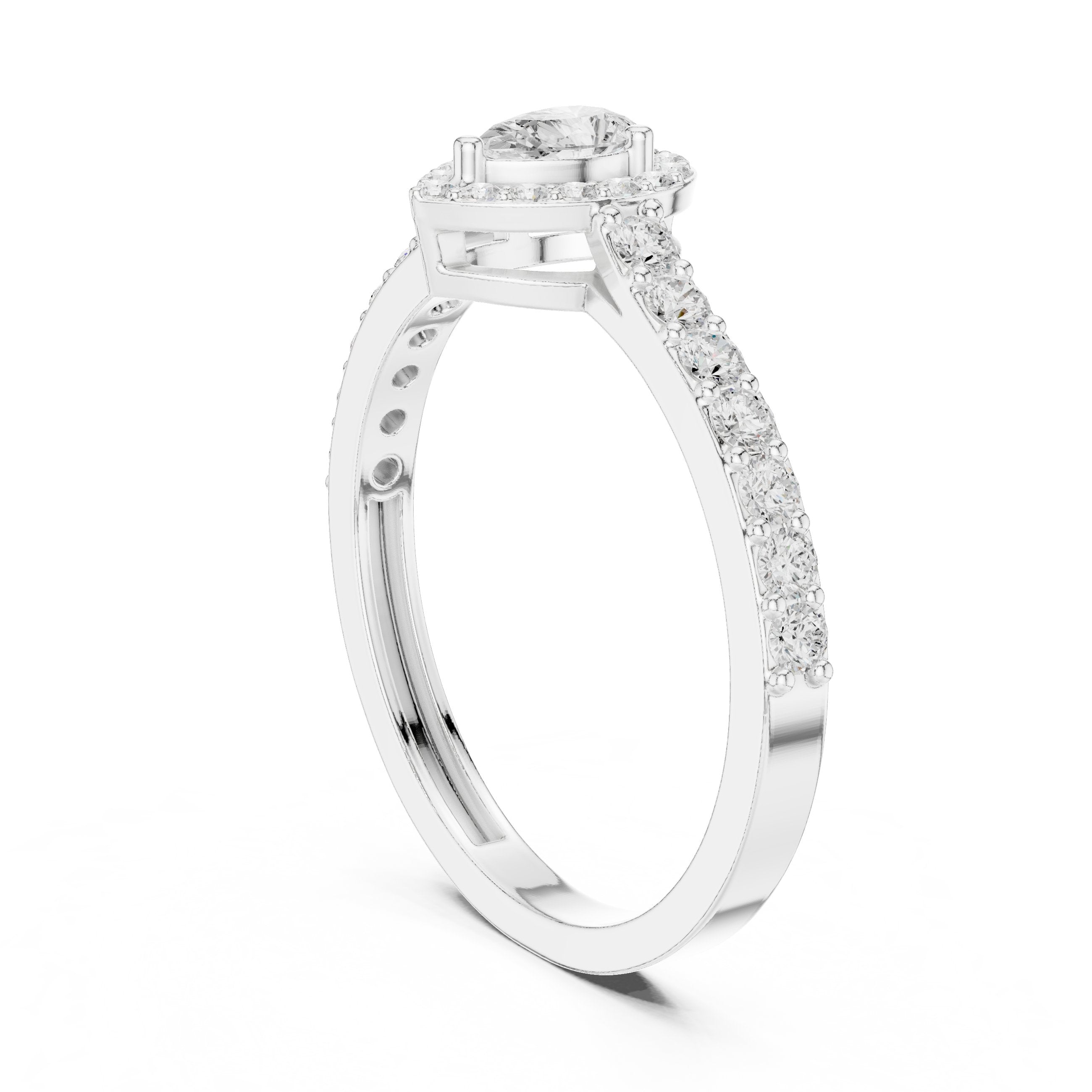 Pear Diamond Halo Engagement Ring with Pavé Band in White Gold - VYKA Diamonds