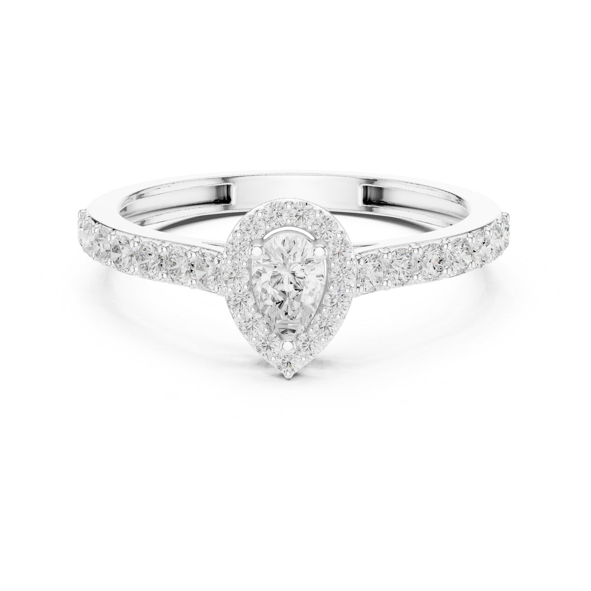 Pear Diamond Halo Engagement Ring with Pavé Band