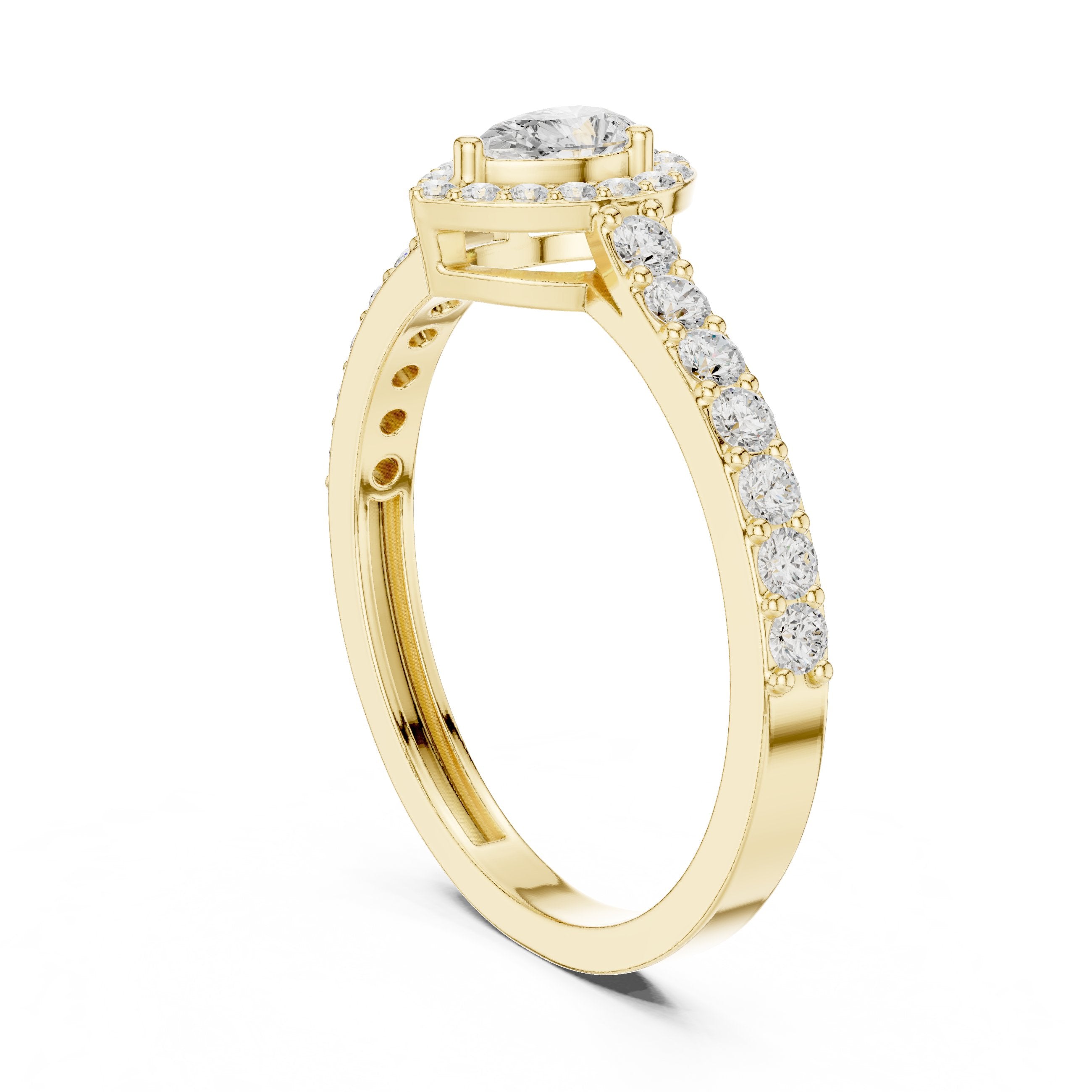 Pear Diamond Halo Engagement Ring with Pavé Band in Yellow Gold - VYKA Diamonds