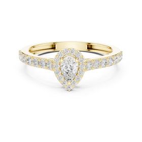 Pear Diamond Halo Engagement Ring with Pavé Band