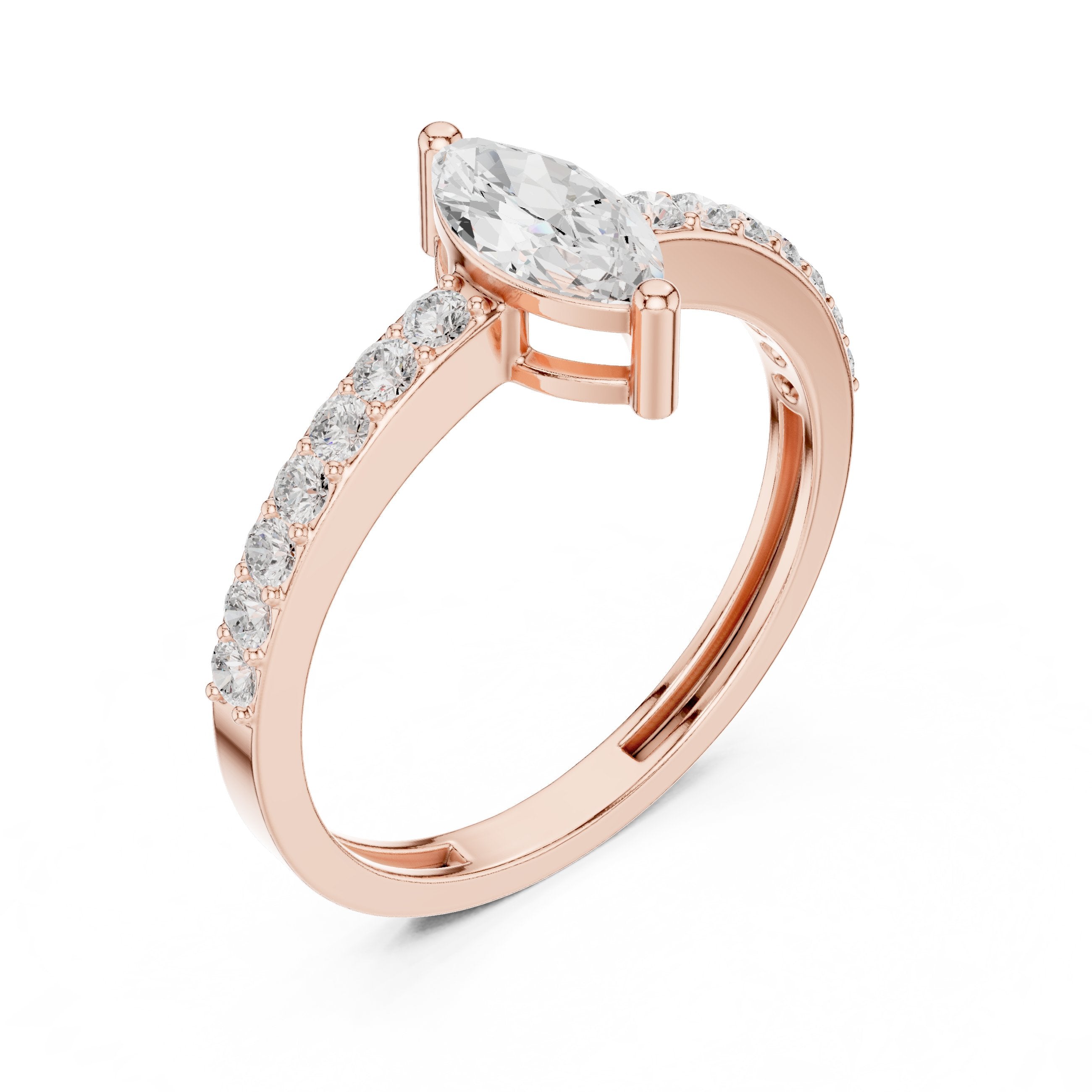 Marquise Cut Diamond Engagement Ring with Pavé Band in Rose Gold - VYKA Diamonds
