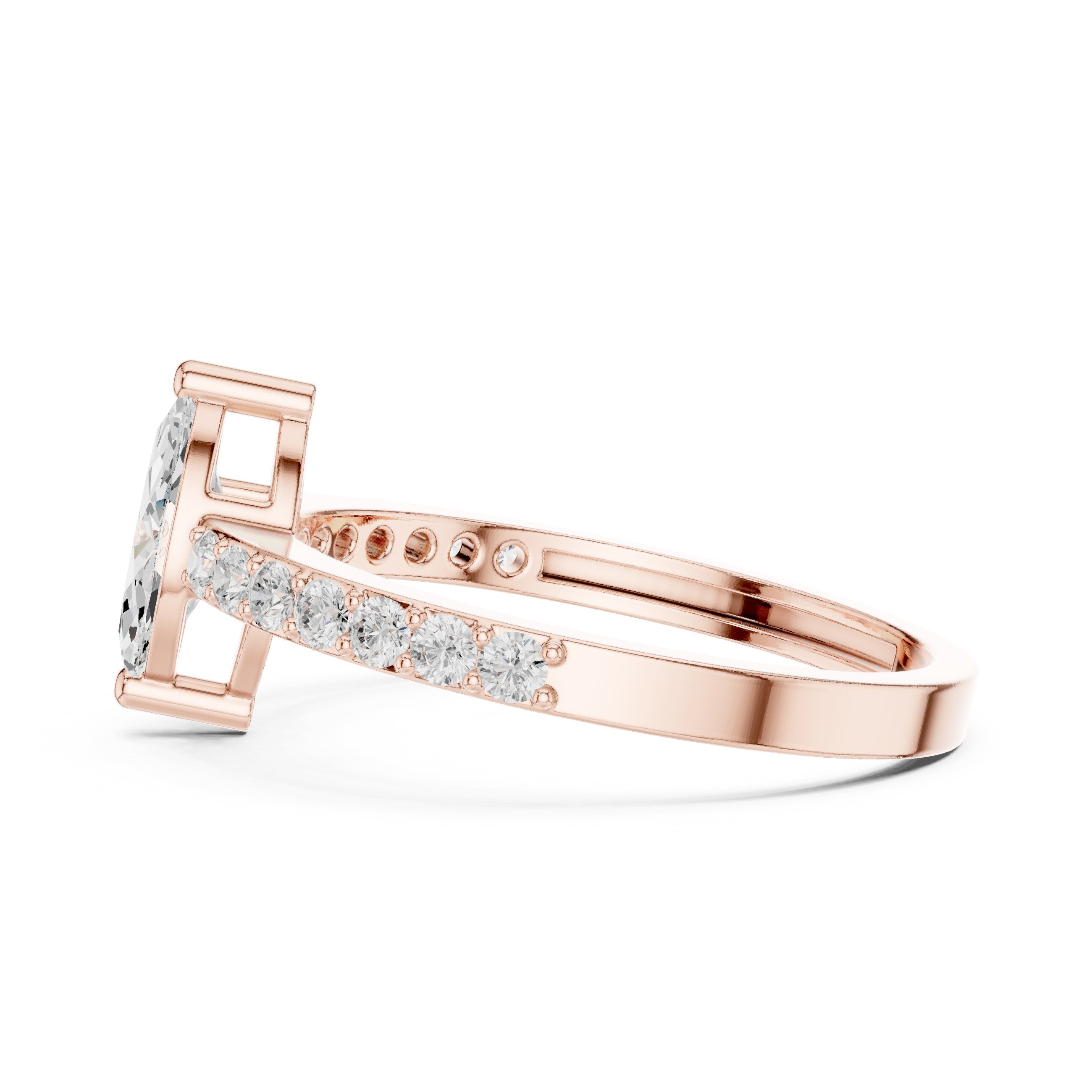 Marquise Cut Diamond Engagement Ring with Pavé Band in Rose Gold - VYKA Diamonds