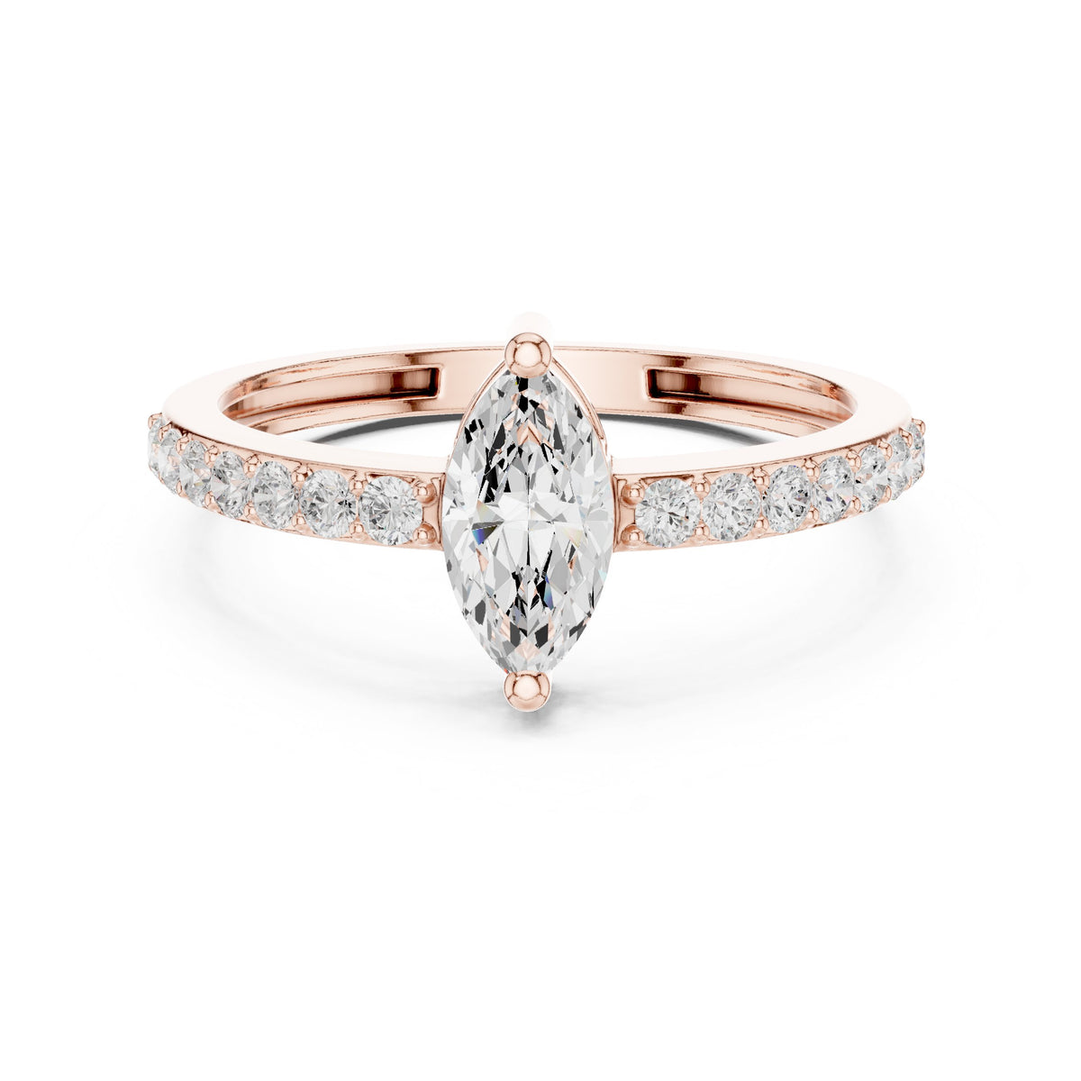 Marquise Cut Diamond Engagement Ring with Pavé Band