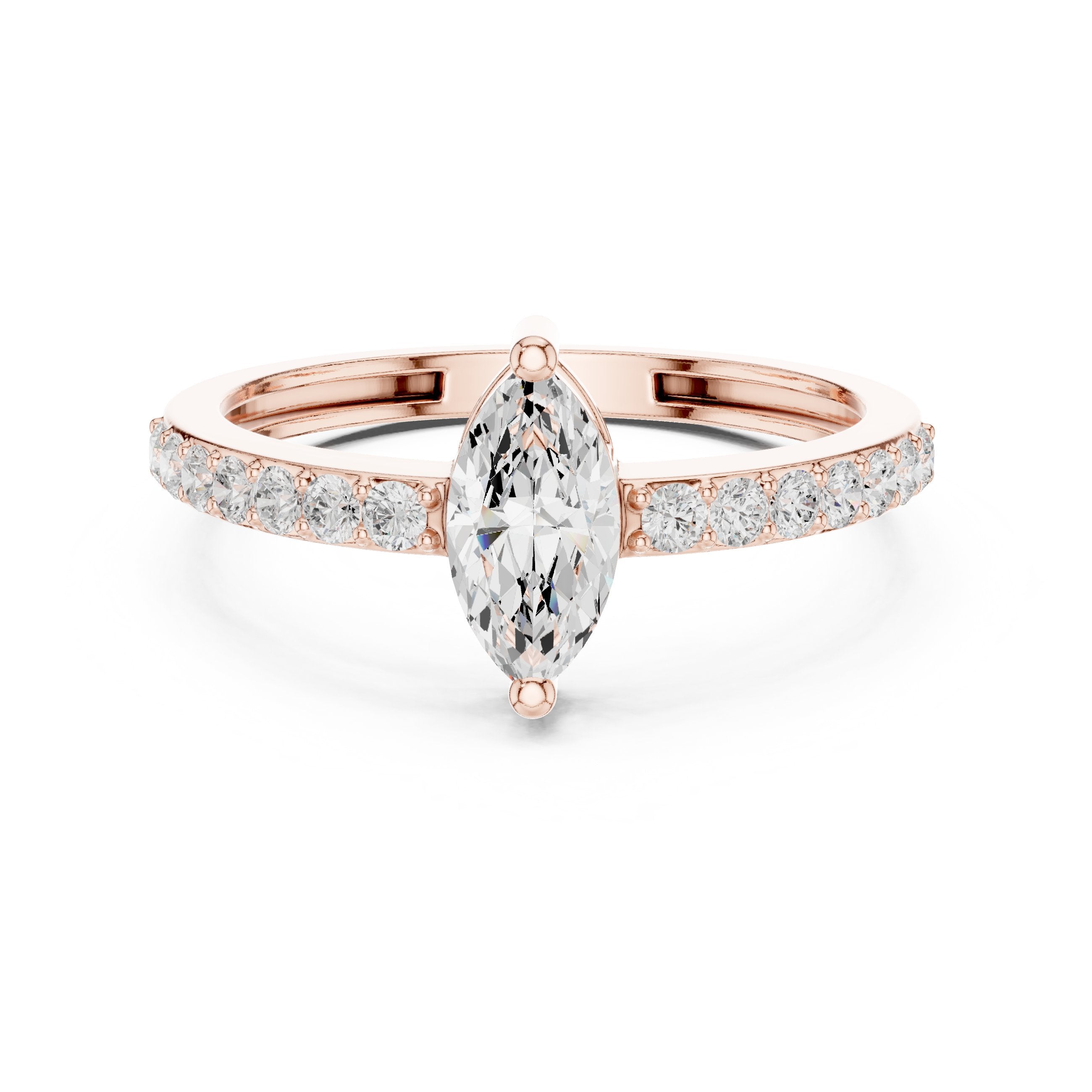 Marquise Cut Diamond Engagement Ring with Pavé Band in Rose Gold - VYKA Diamonds