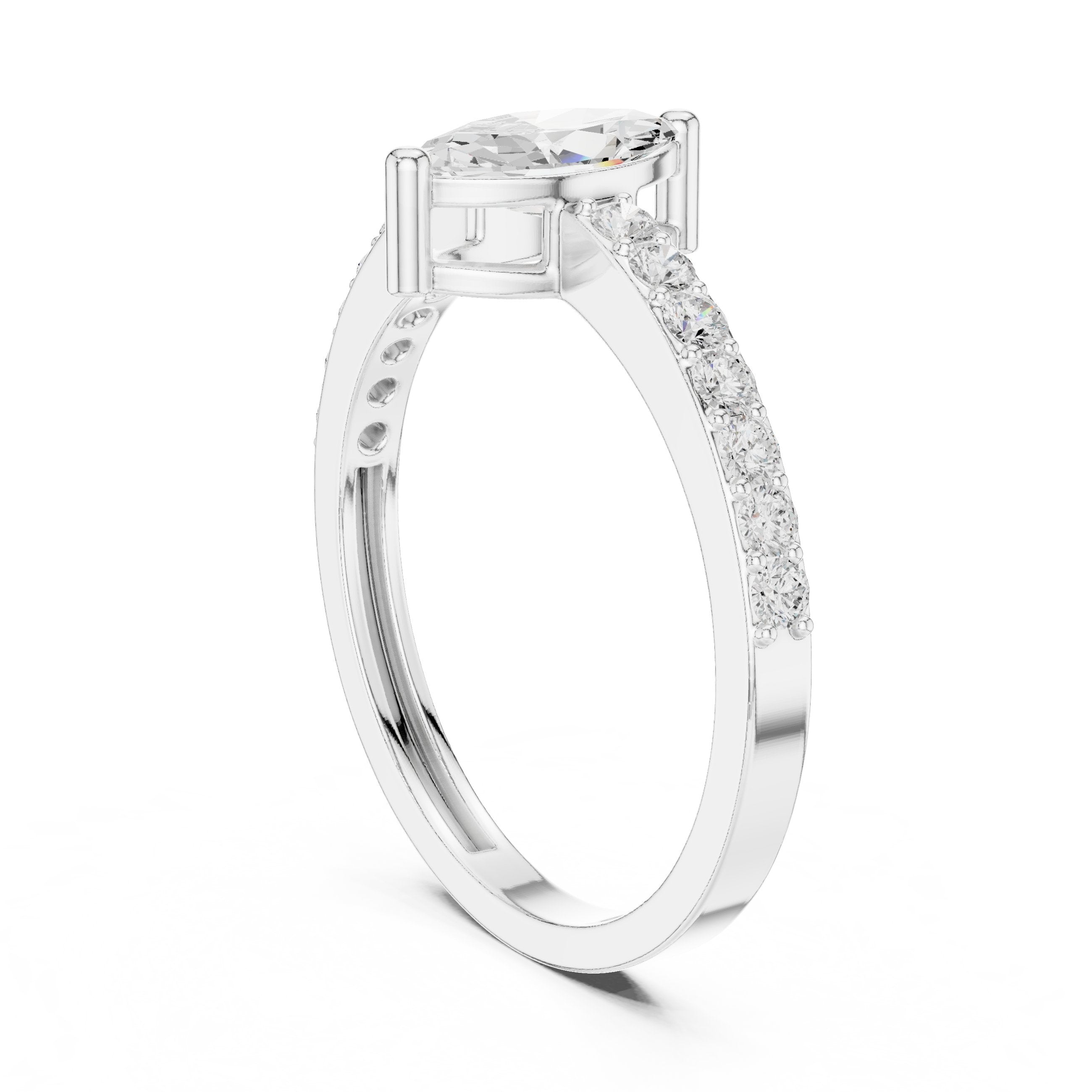 Marquise Cut Diamond Engagement Ring with Pavé Band in White Gold - VYKA Diamonds