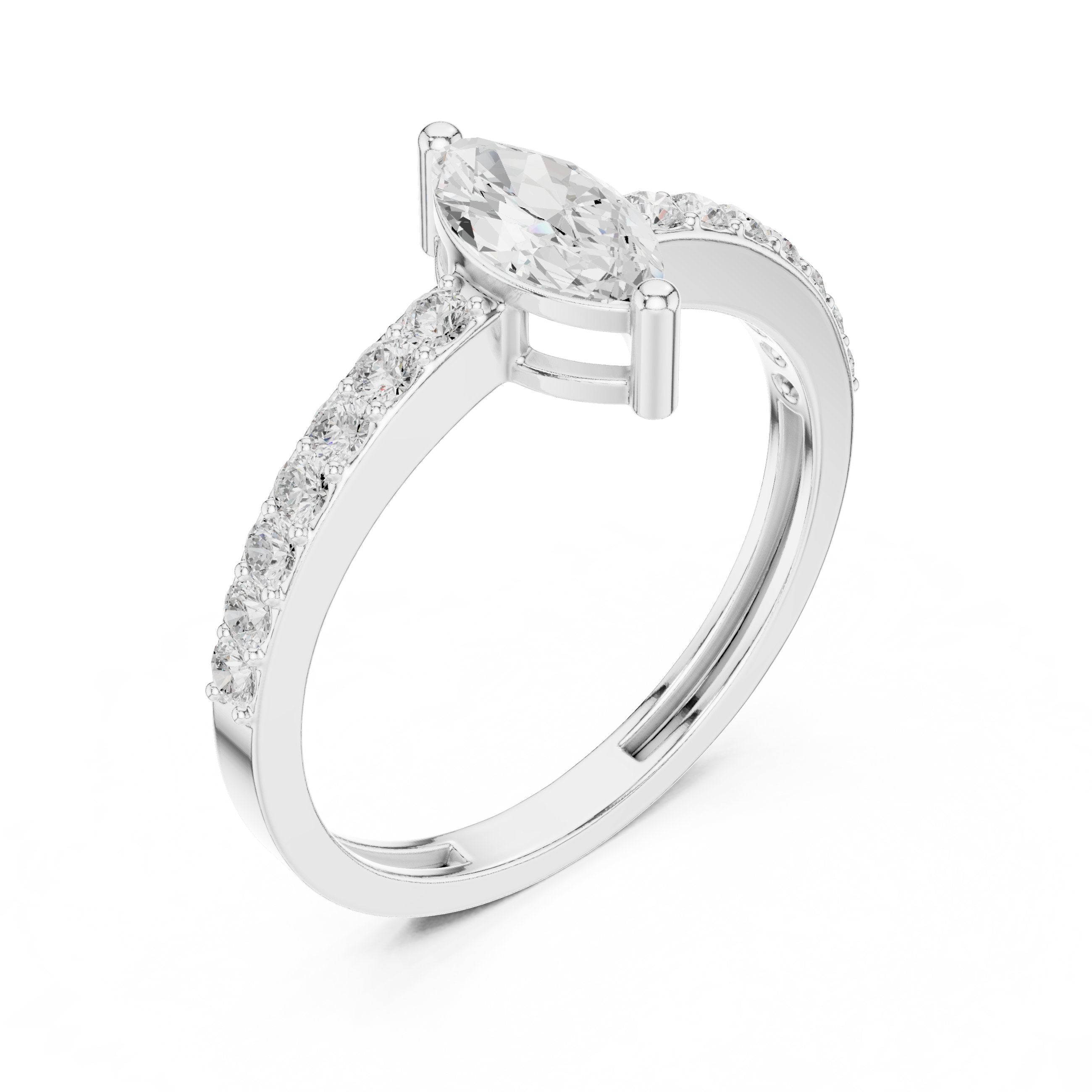 Marquise Cut Diamond Engagement Ring with Pavé Band in White Gold - VYKA Diamonds