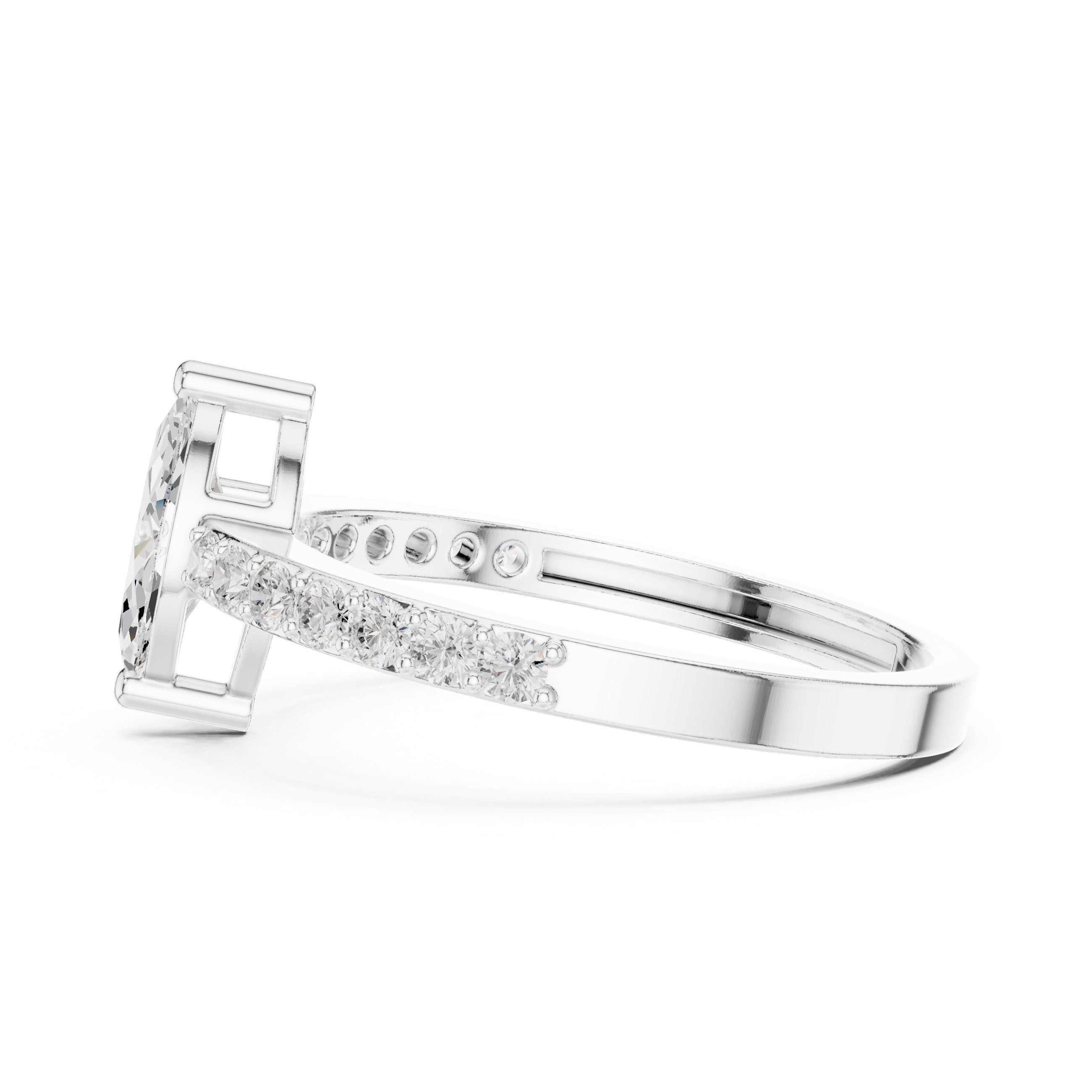 Marquise Cut Diamond Engagement Ring with Pavé Band in White Gold - VYKA Diamonds
