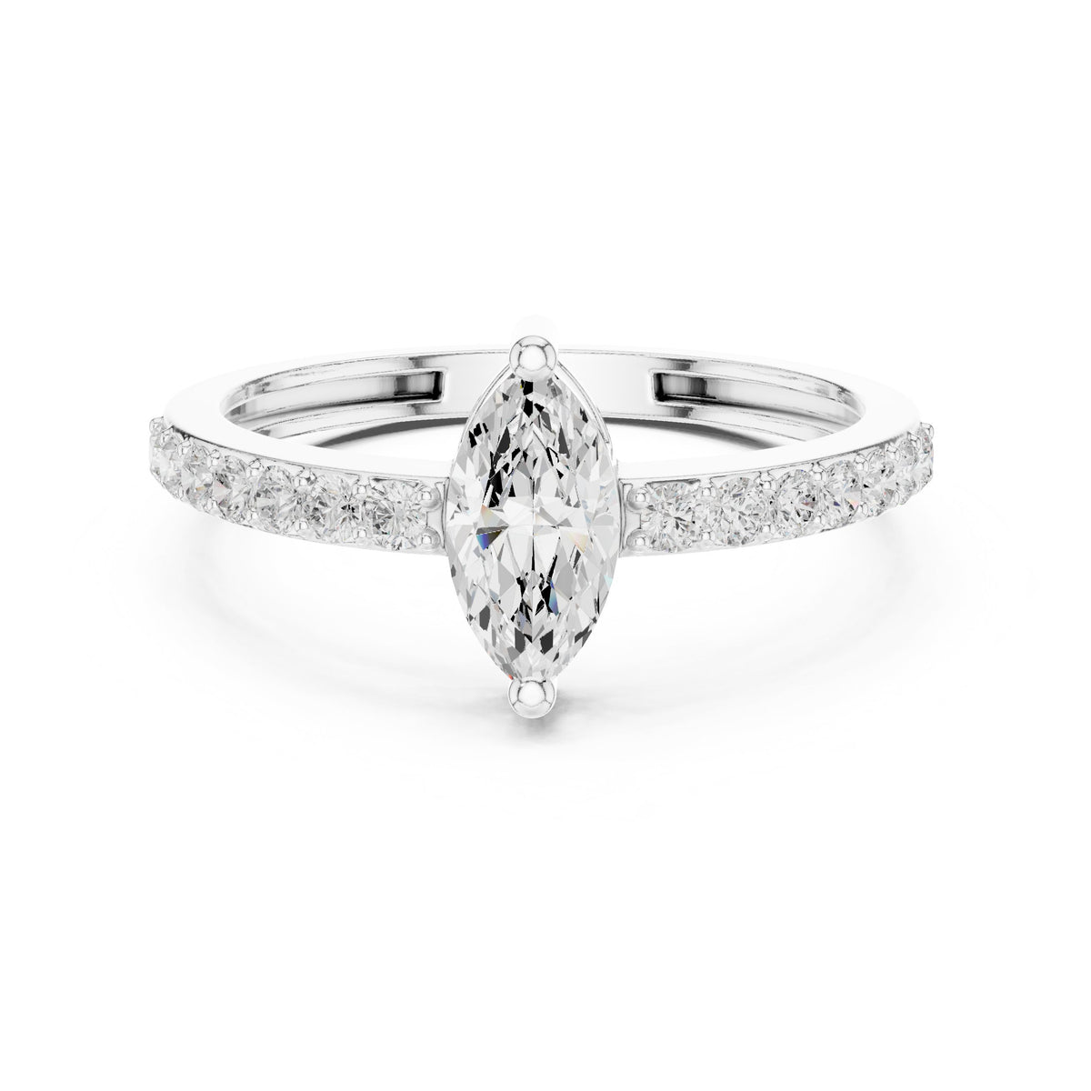 Marquise Cut Diamond Engagement Ring with Pavé Band