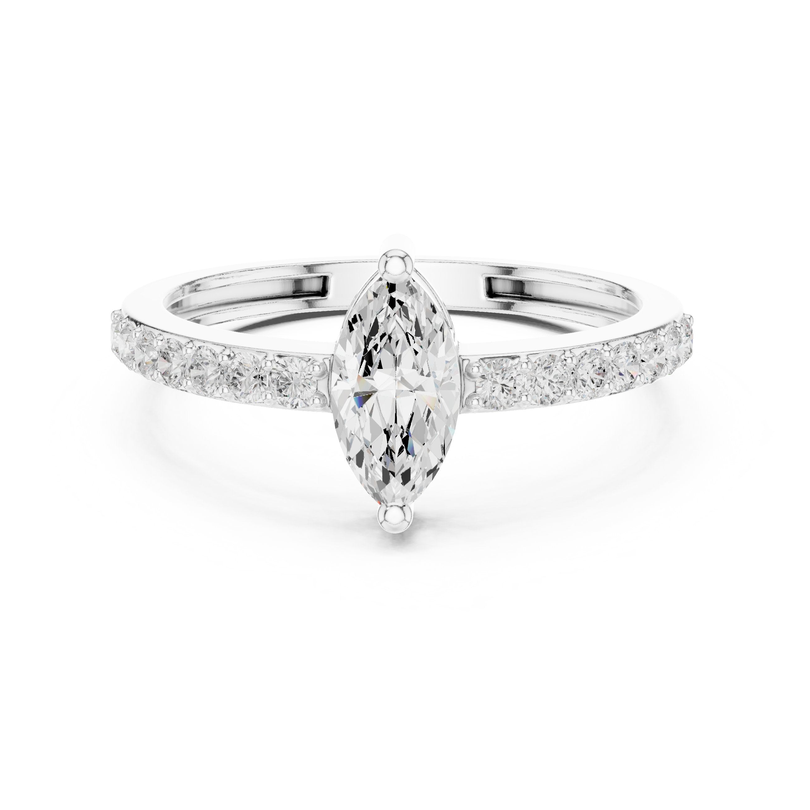 Marquise Cut Diamond Engagement Ring with Pavé Band in White Gold - VYKA Diamonds
