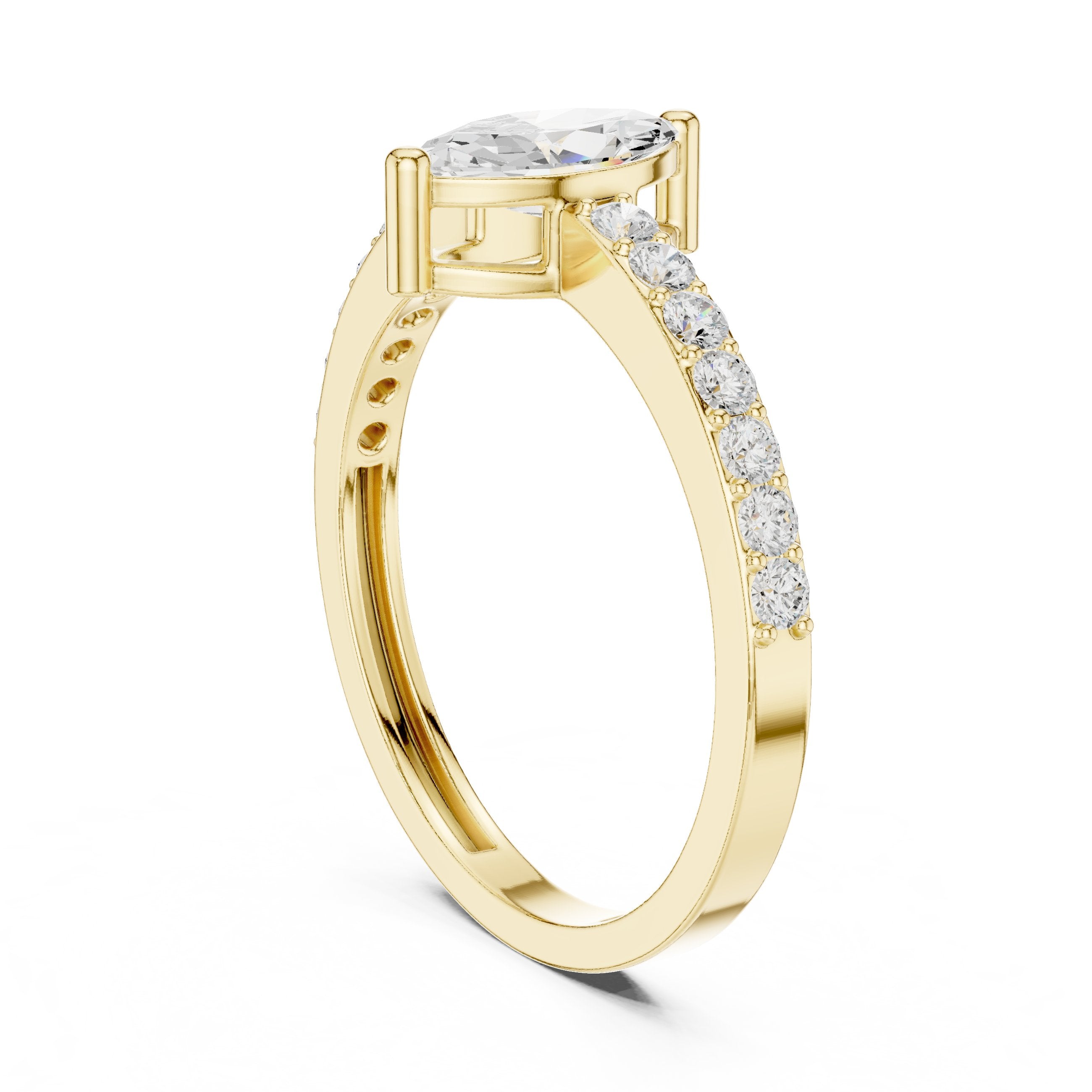 Marquise Cut Diamond Engagement Ring with Pavé Band in Yellow Gold - VYKA Diamonds