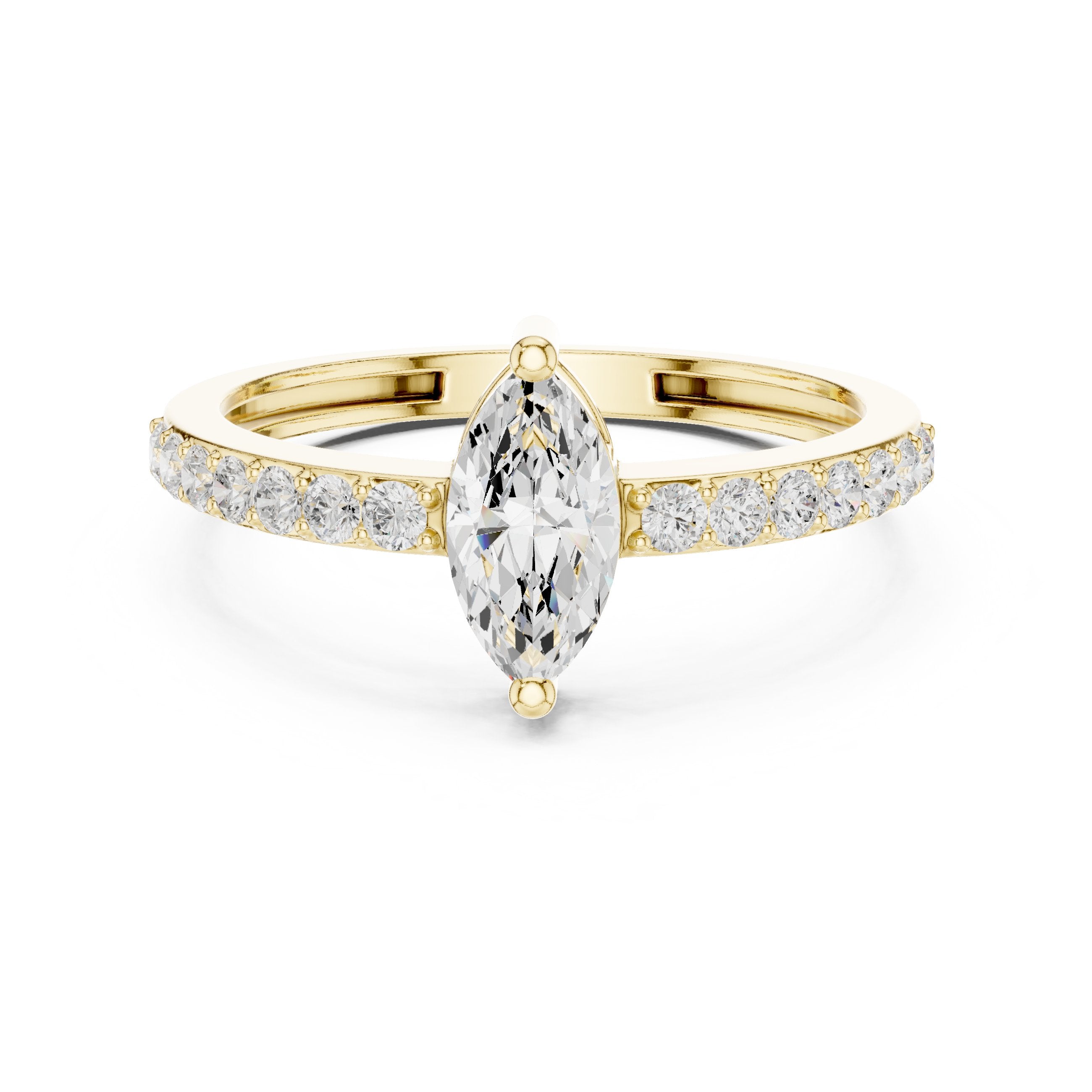 Marquise Cut Diamond Engagement Ring with Pavé Band in Yellow Gold - VYKA Diamonds