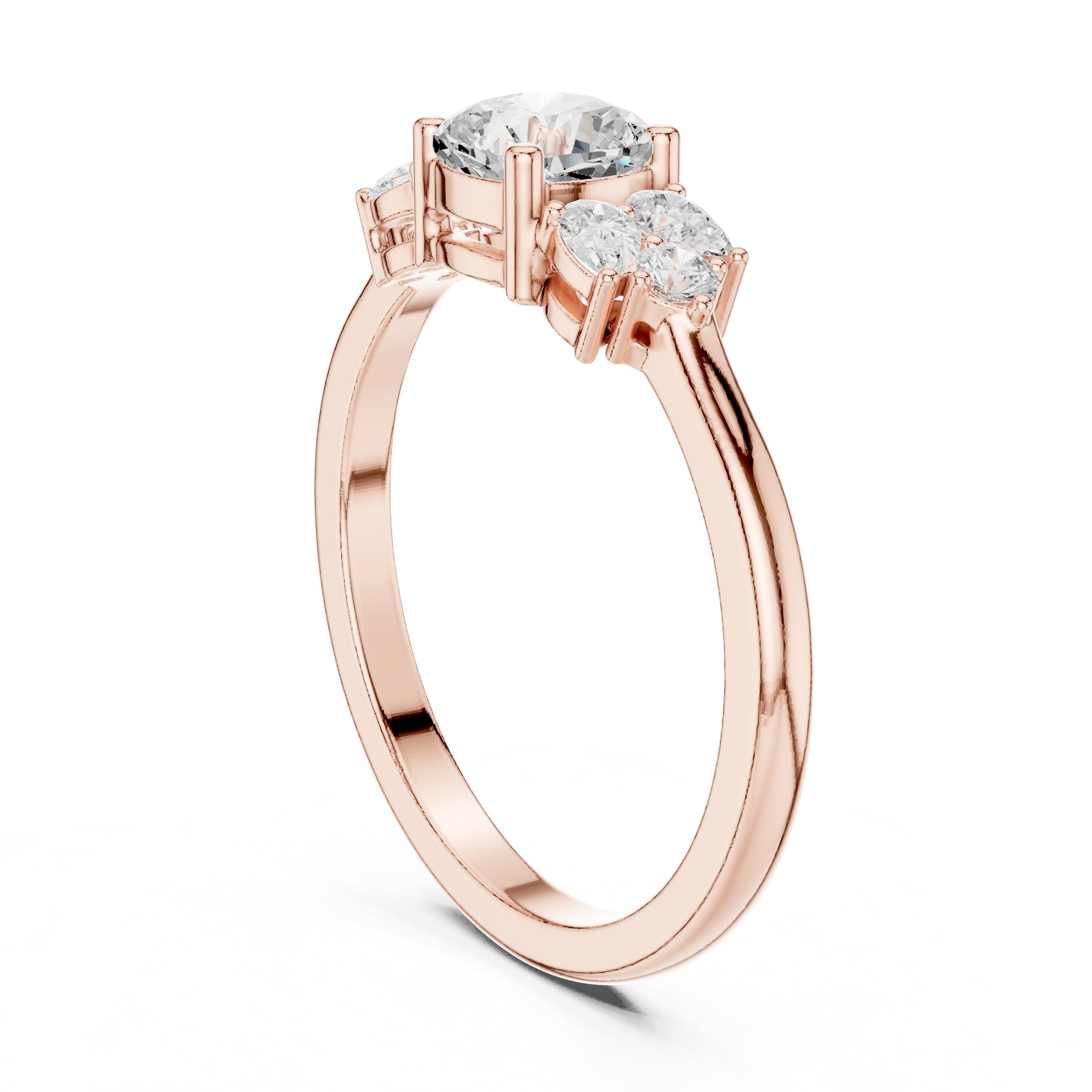 Cushion Cut Engagement Ring with Pear and Round Side Stone Accents in Rose Gold - VYKA Diamonds