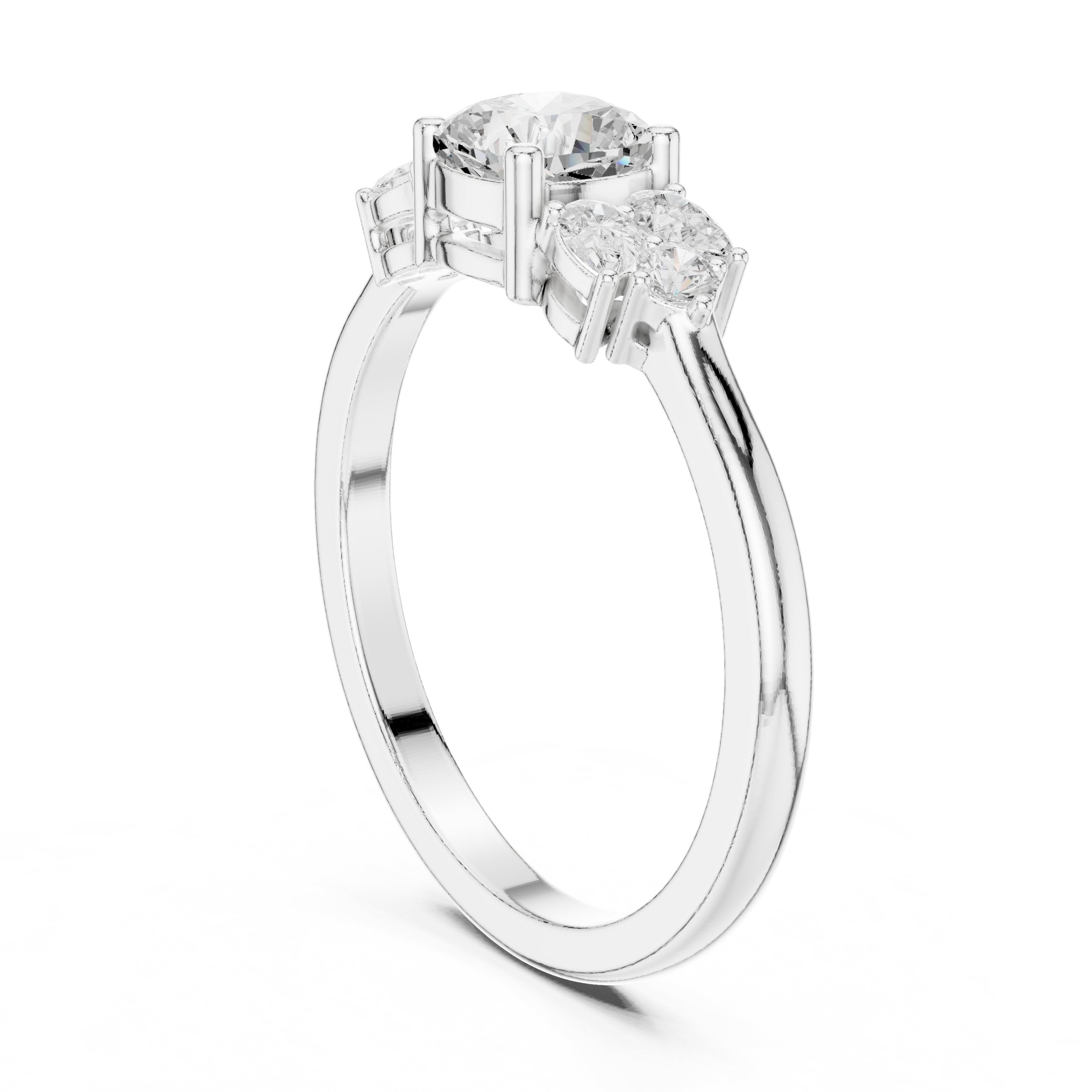 Cushion Cut Engagement Ring with Pear and Round Side Stone Accents in White Gold - VYKA Diamonds