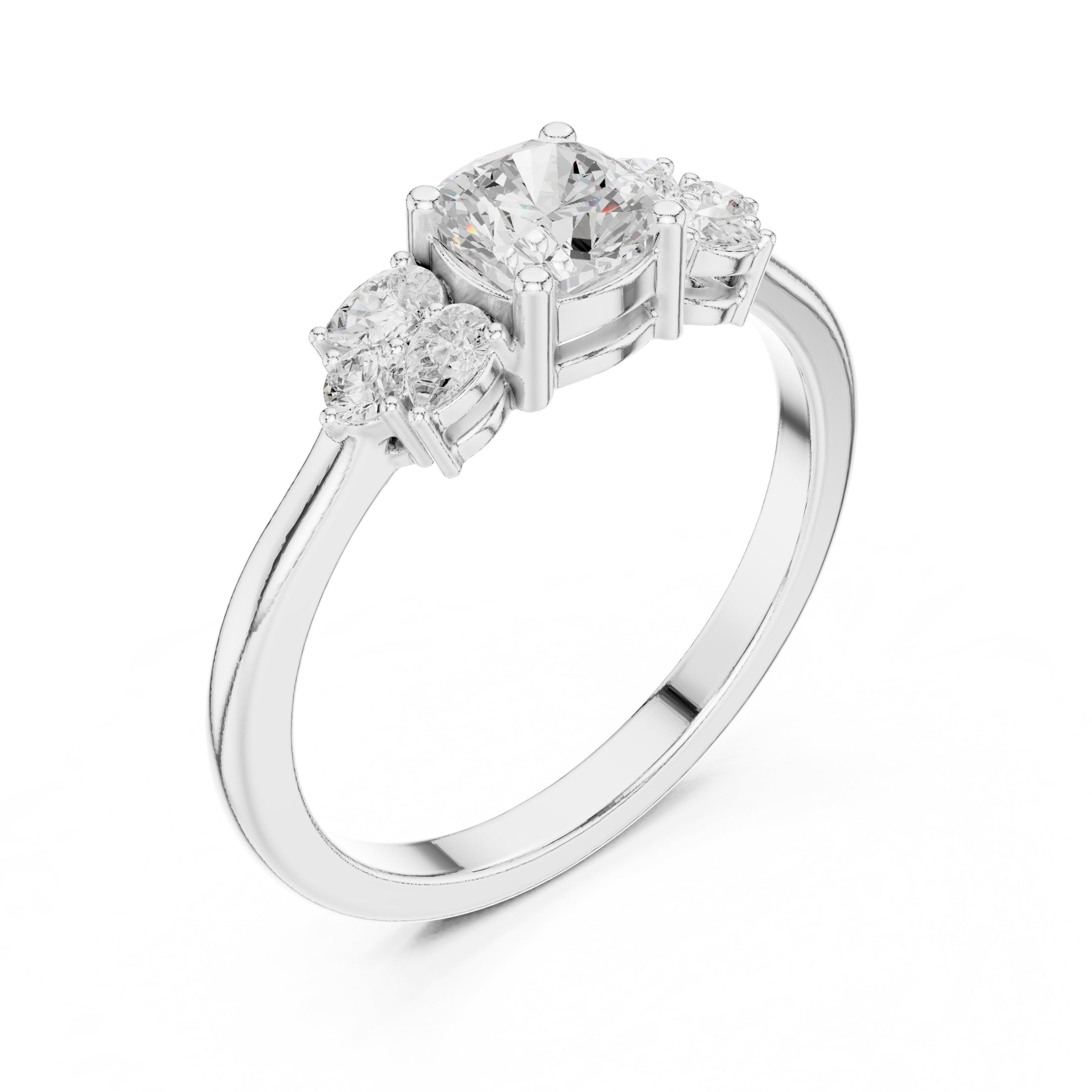 Cushion Cut Engagement Ring with Pear and Round Side Stone Accents in White Gold - VYKA Diamonds
