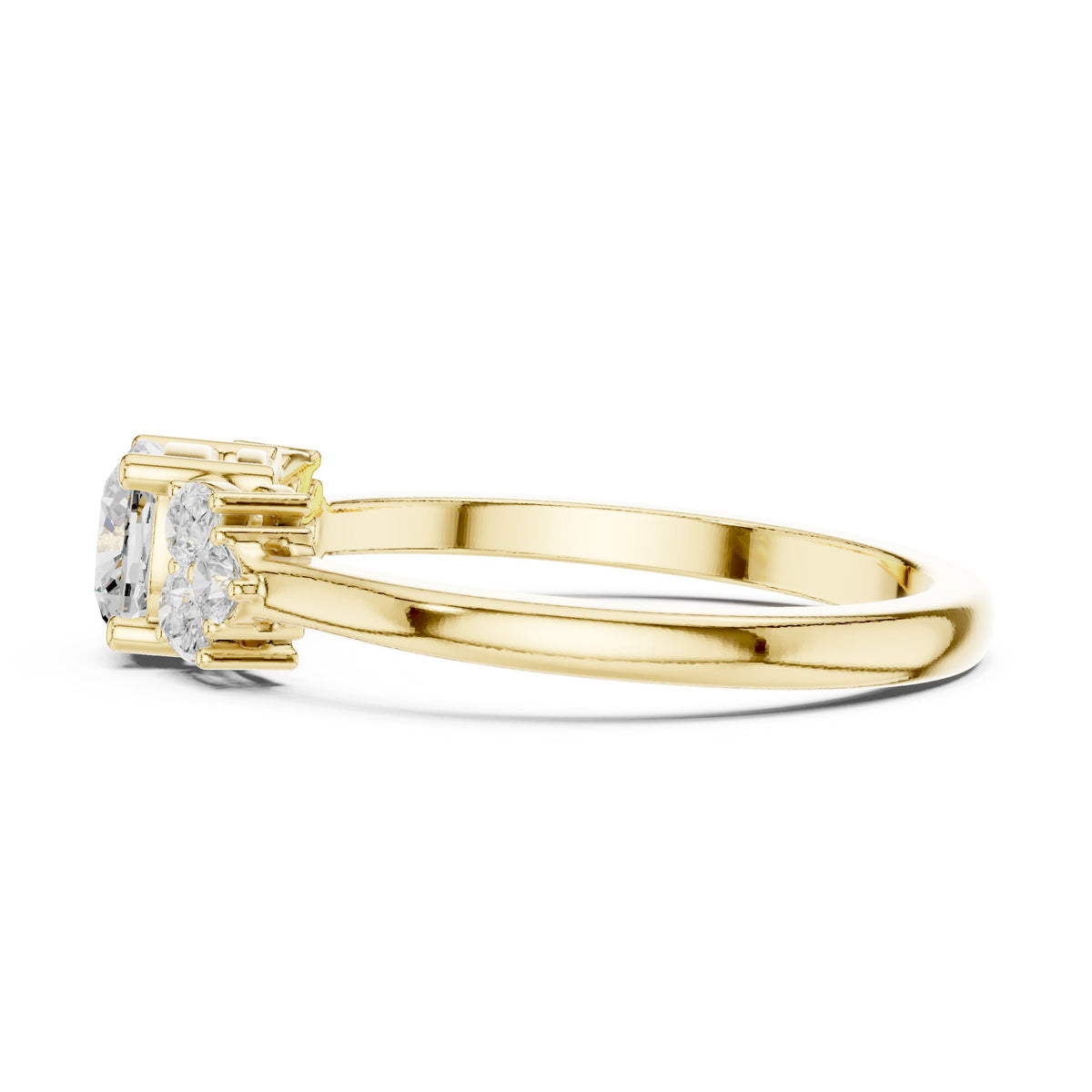 Cushion Cut Engagement Ring with Pear and Round Side Stone Accents