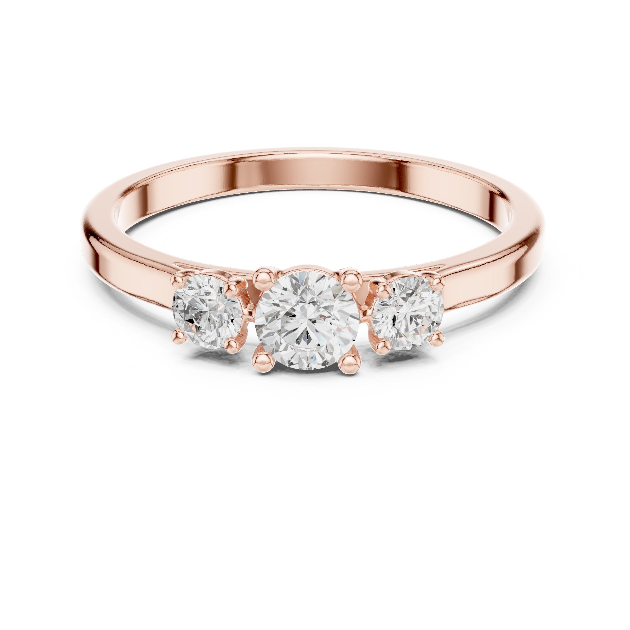 Three Stone Diamond Engagement Ring in Rose Gold - VYKA Diamonds