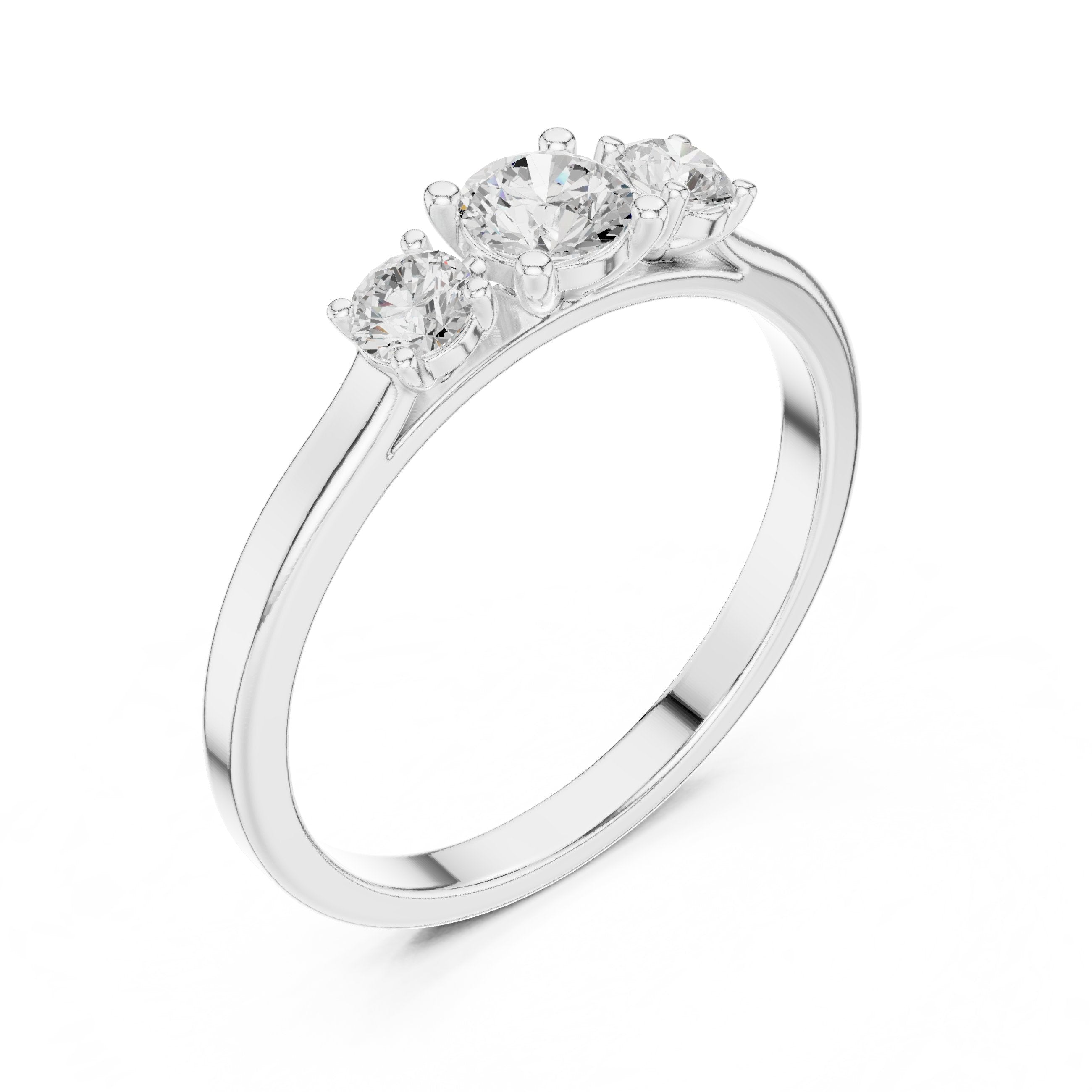 Three Stone Diamond Engagement Ring in White Gold - VYKA Diamonds