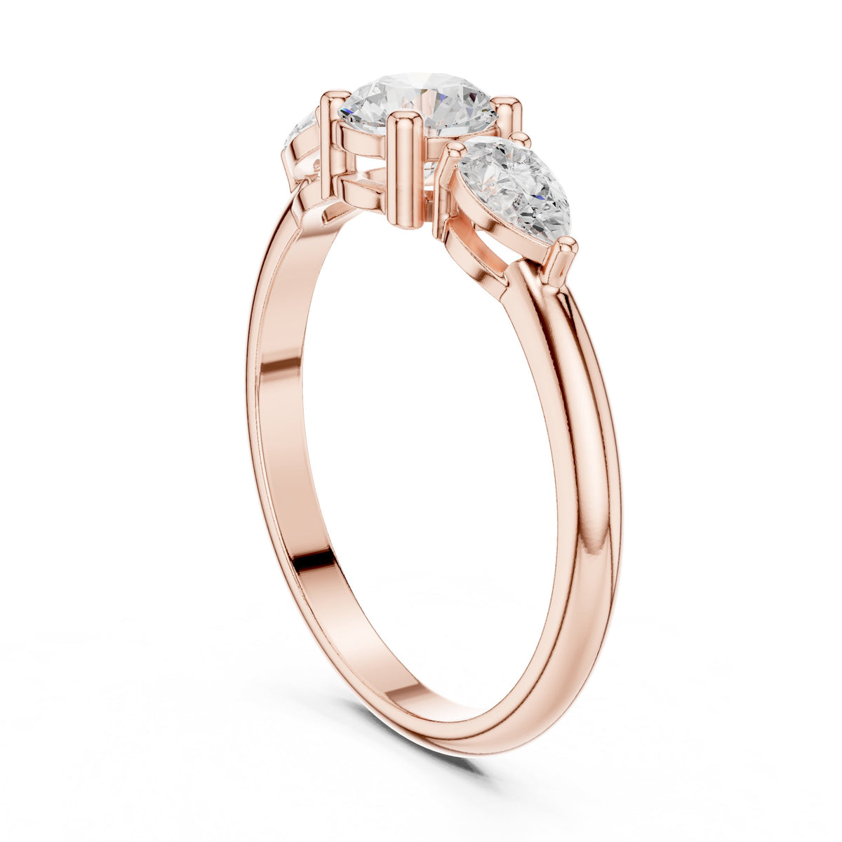 Round Diamond Three Stone Engagement Ring with Pear Sides