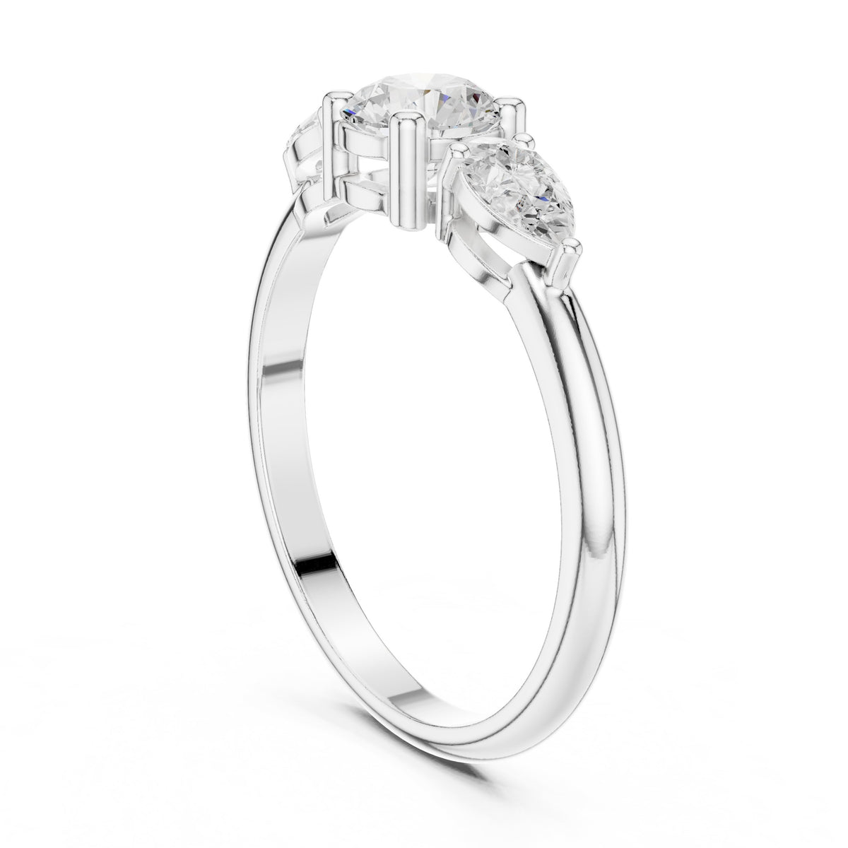 Round Diamond Three Stone Engagement Ring with Pear Sides
