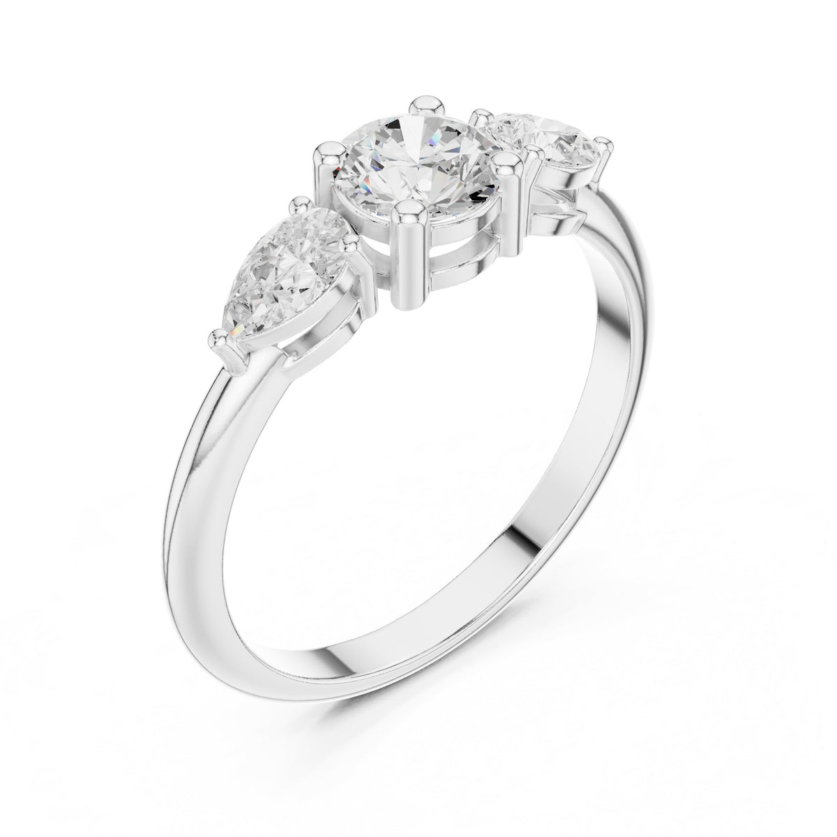 Round Diamond Three Stone Engagement Ring with Pear Sides