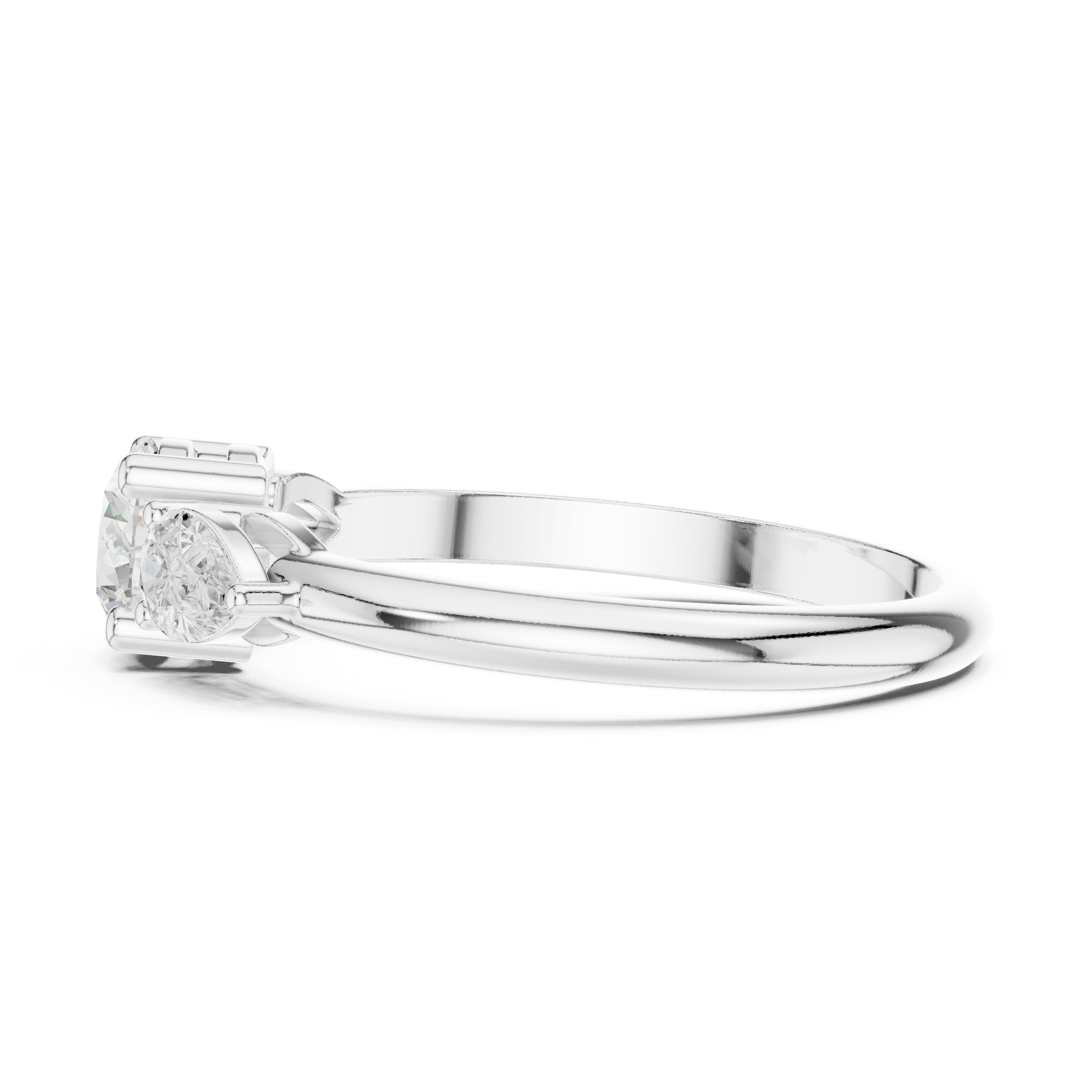 Round Diamond Three Stone Engagement Ring with Pear Sides in White Gold - VYKA Diamonds