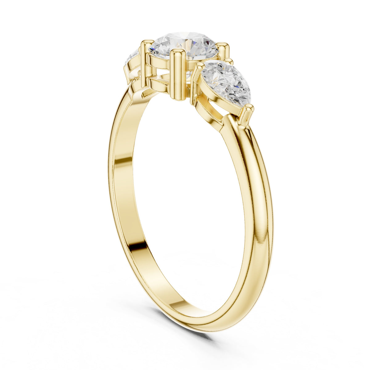 Round Diamond Three Stone Engagement Ring with Pear Sides