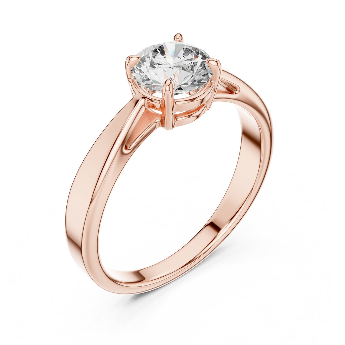 Round Diamond Solitaire Engagement Ring with Stepped Edge Band
