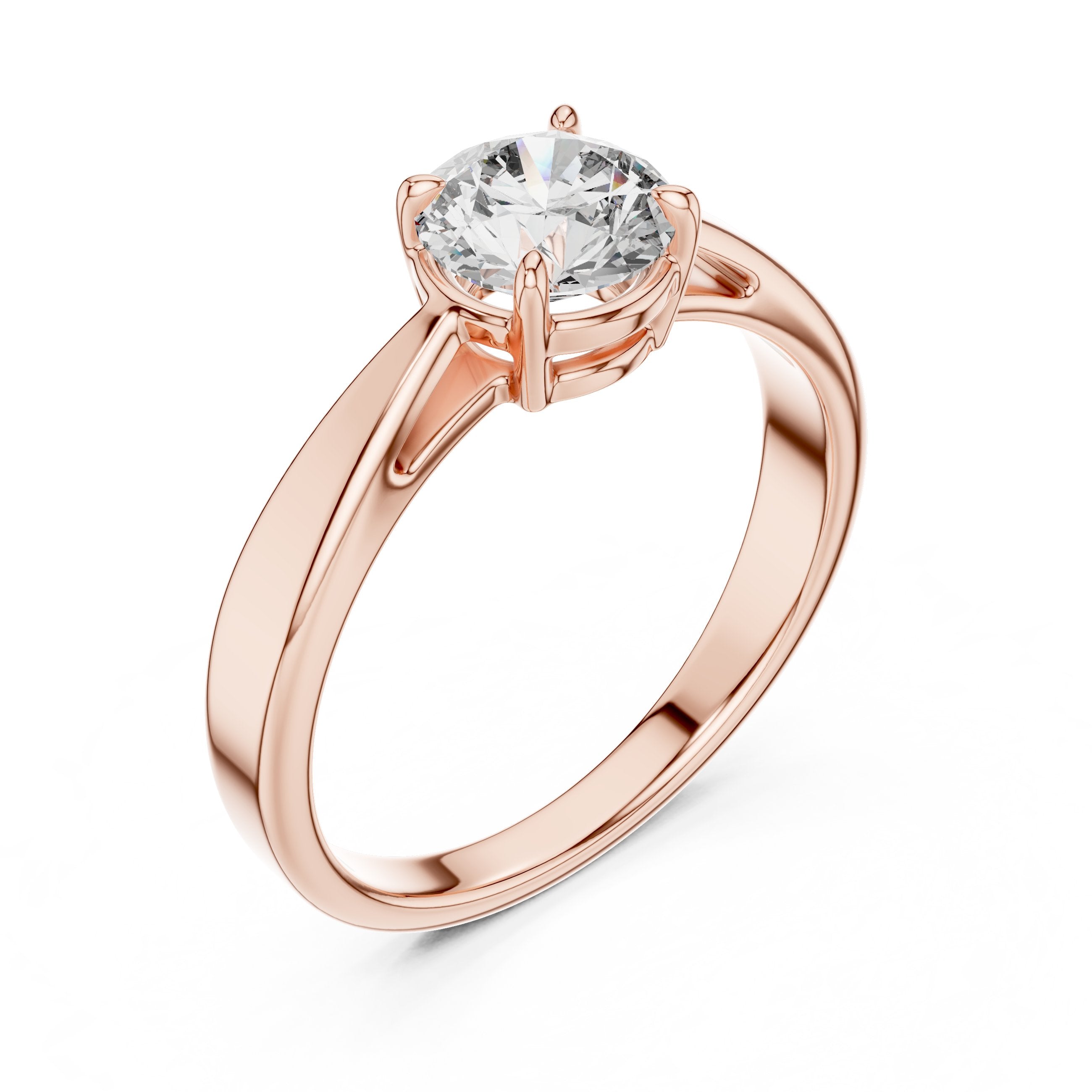 Round Diamond Solitaire Engagement Ring with Stepped Edge Band in Rose Gold - VYKA Diamonds