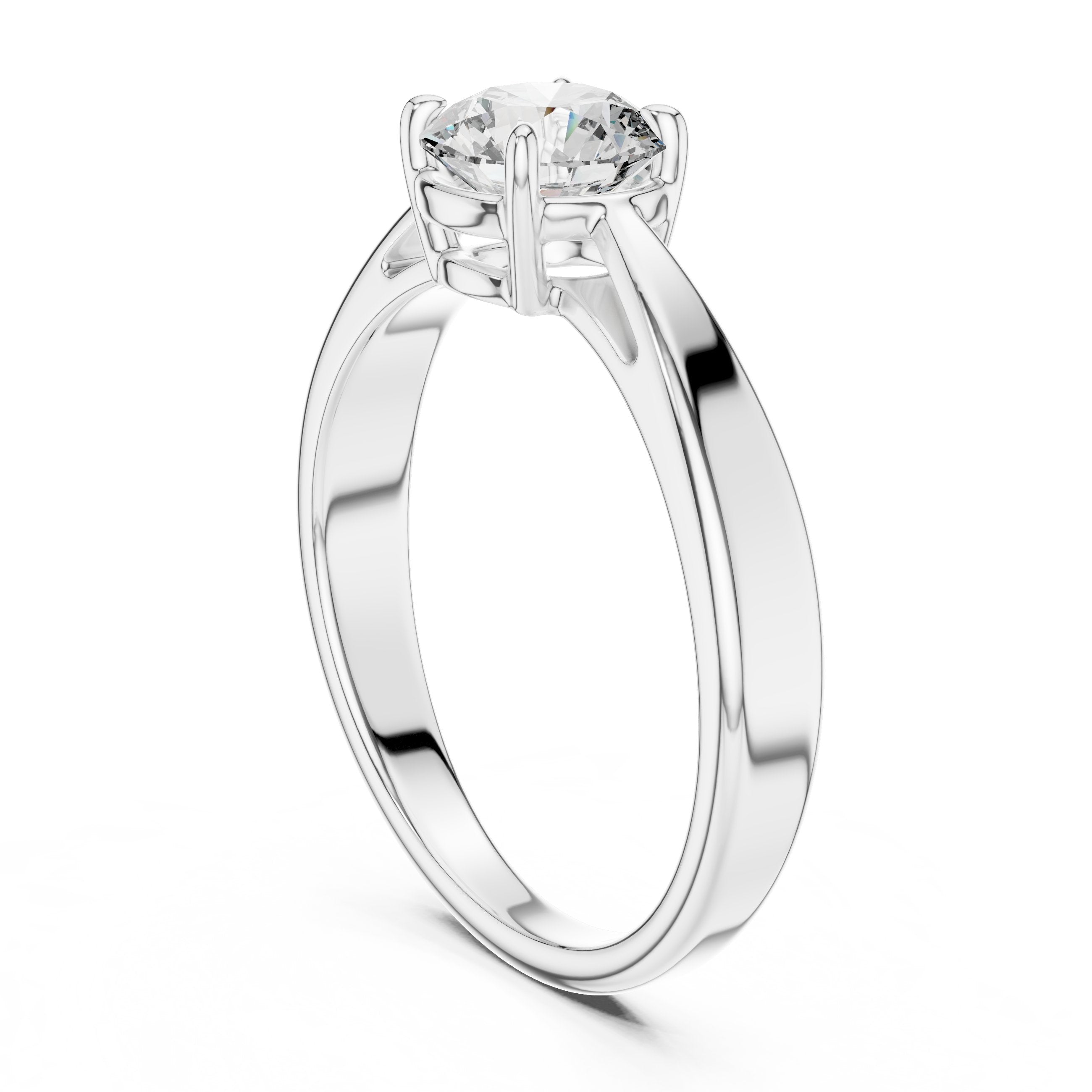 Round Diamond Solitaire Engagement Ring with Stepped Edge Band in White Gold - VYKA Diamonds