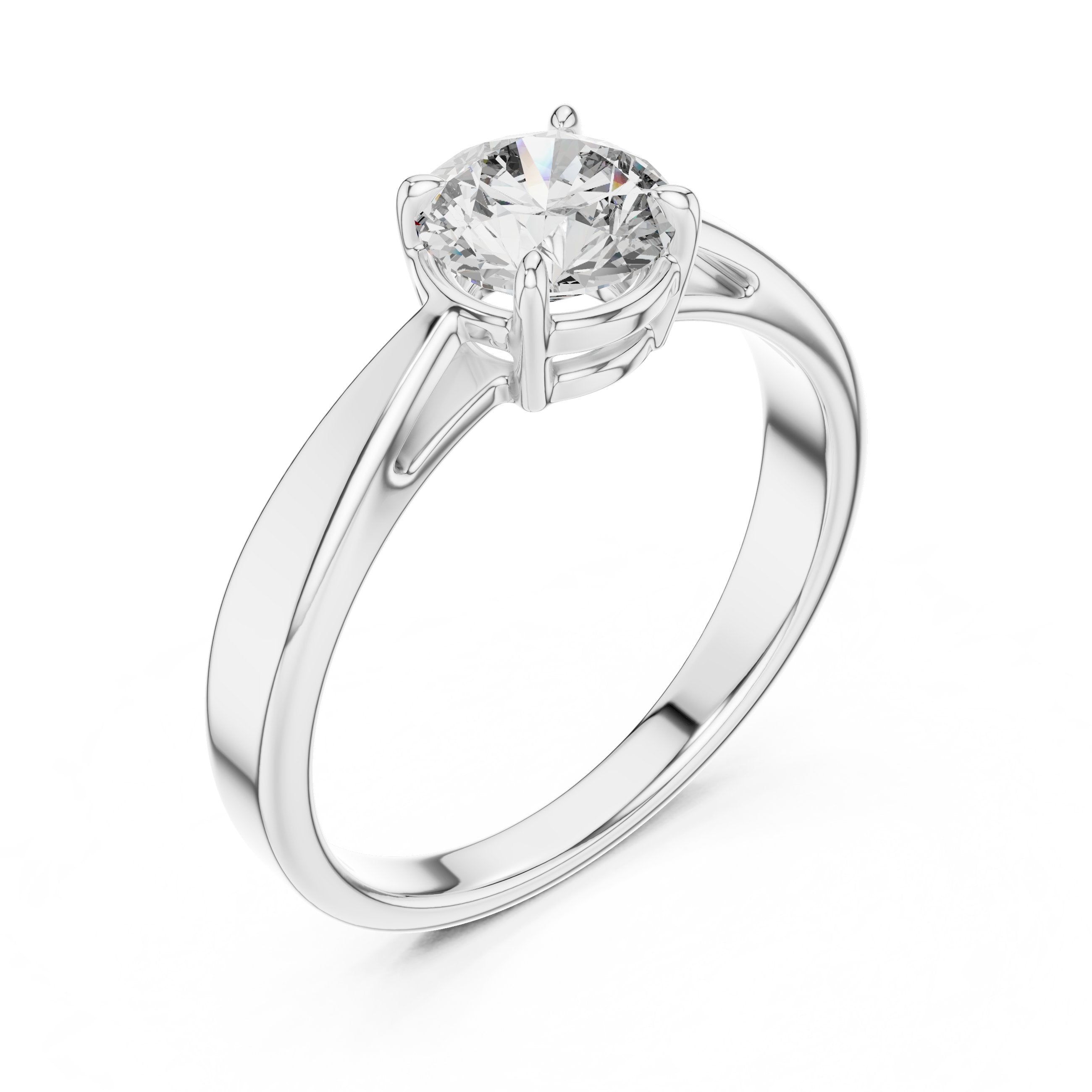 Round Diamond Solitaire Engagement Ring with Stepped Edge Band in White Gold - VYKA Diamonds