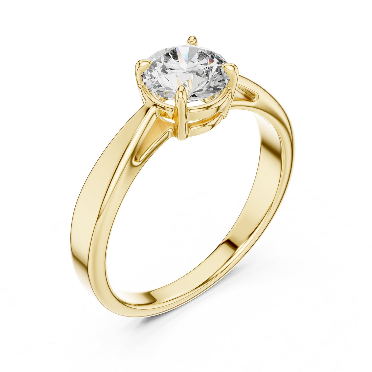Round Diamond Solitaire Engagement Ring with Stepped Edge Band