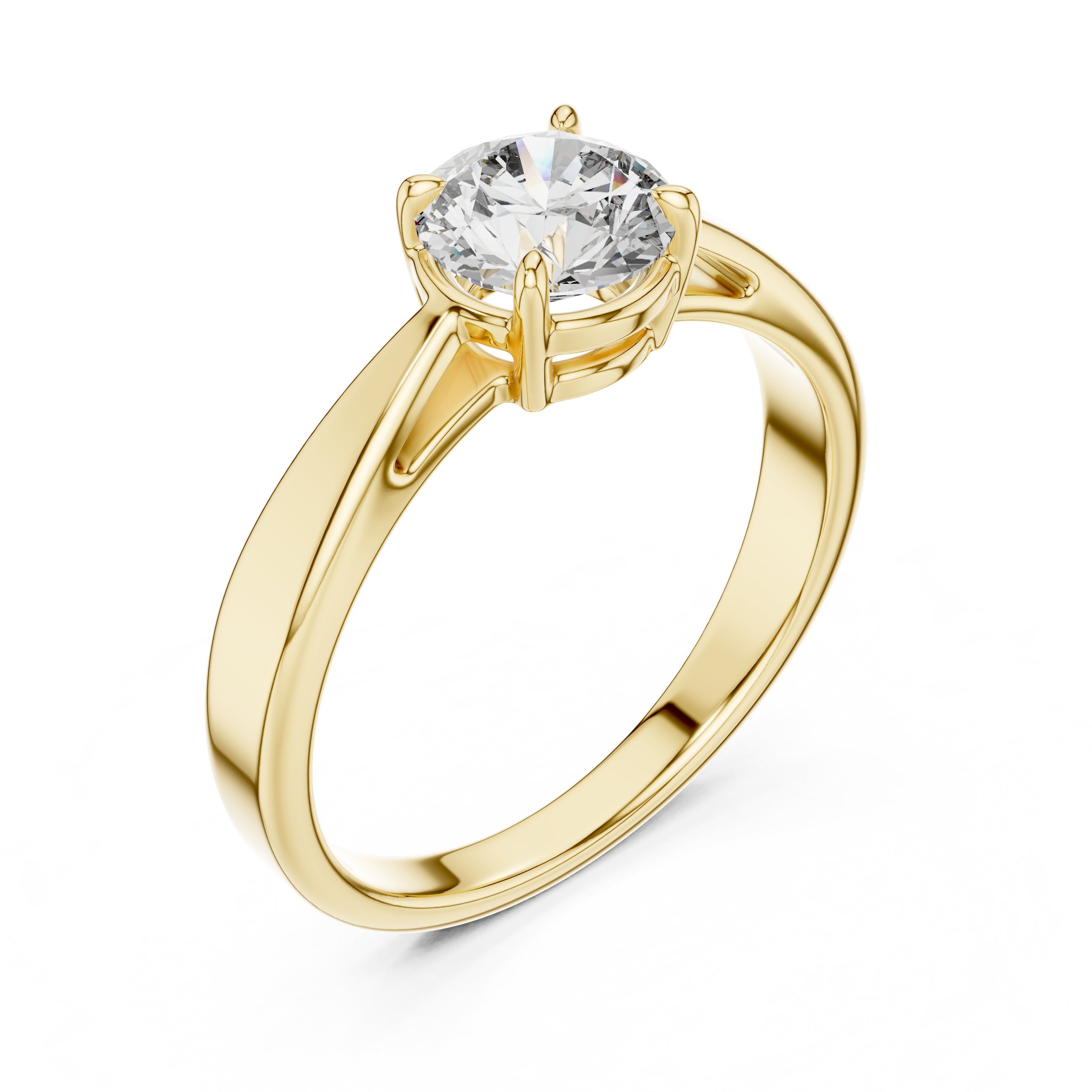 Round Diamond Solitaire Engagement Ring with Stepped Edge Band in Yellow Gold - VYKA Diamonds