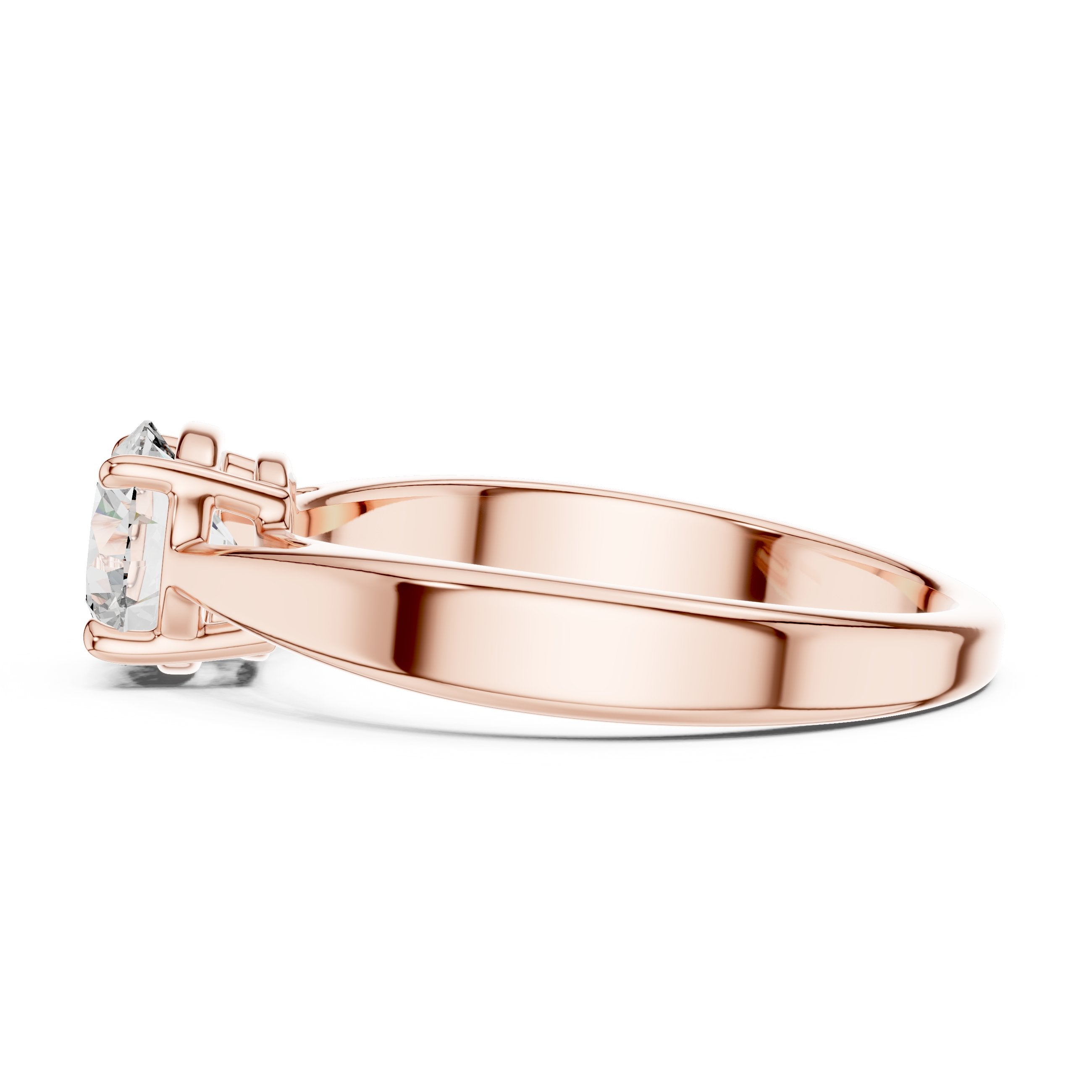 Round Diamond Solitaire Engagement Ring with Stepped Edge Band in Rose Gold - VYKA Diamonds