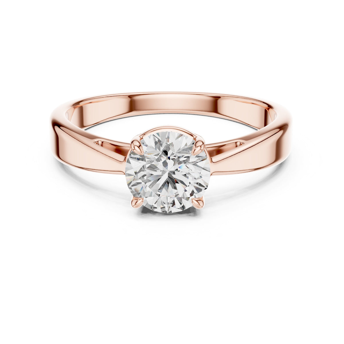 Round Diamond Solitaire Engagement Ring with Stepped Edge Band
