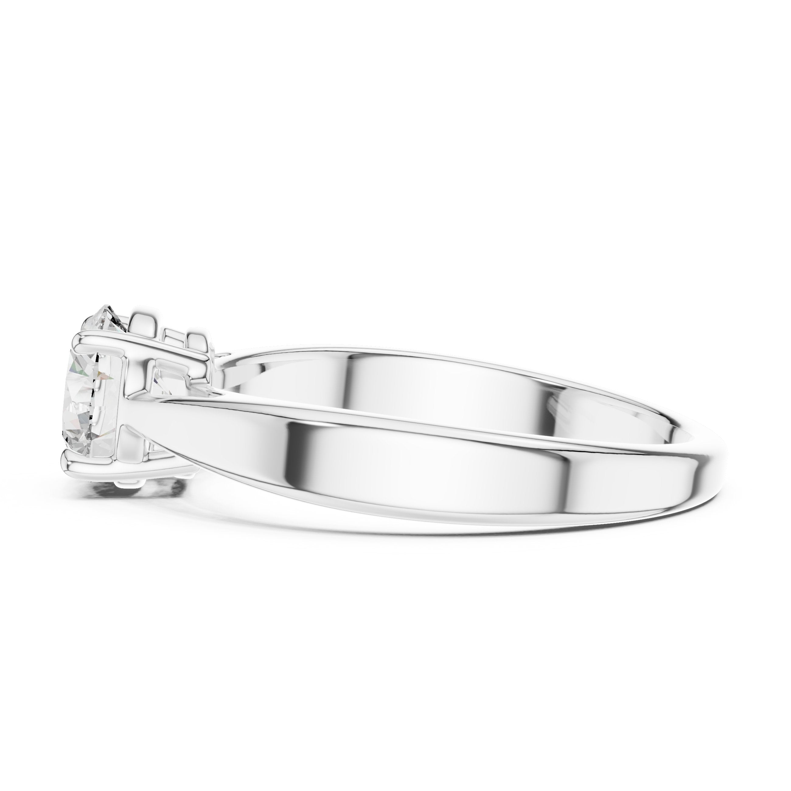Round Diamond Solitaire Engagement Ring with Stepped Edge Band in White Gold - VYKA Diamonds