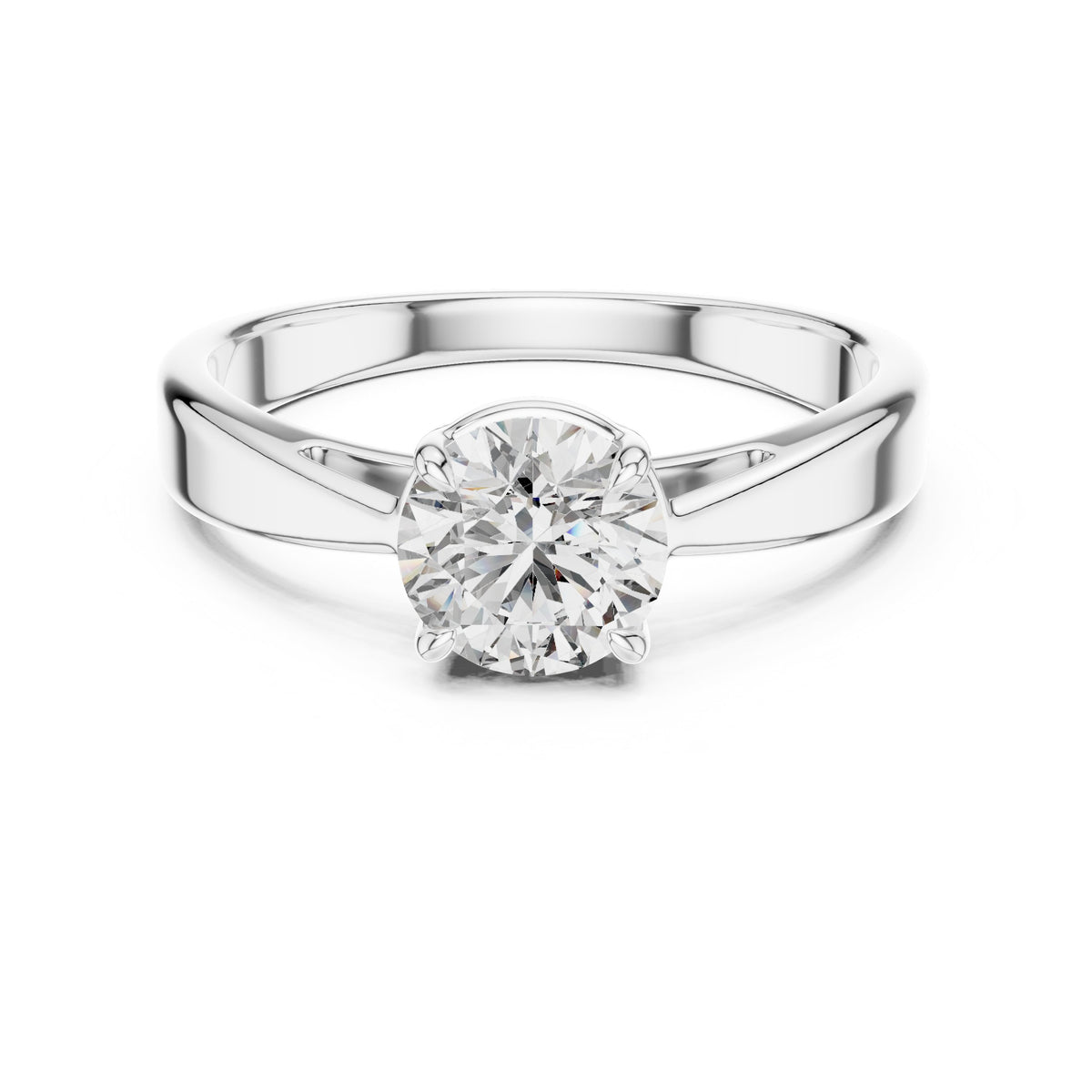Round Diamond Solitaire Engagement Ring with Stepped Edge Band