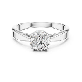 Round Diamond Solitaire Engagement Ring with Stepped Edge Band