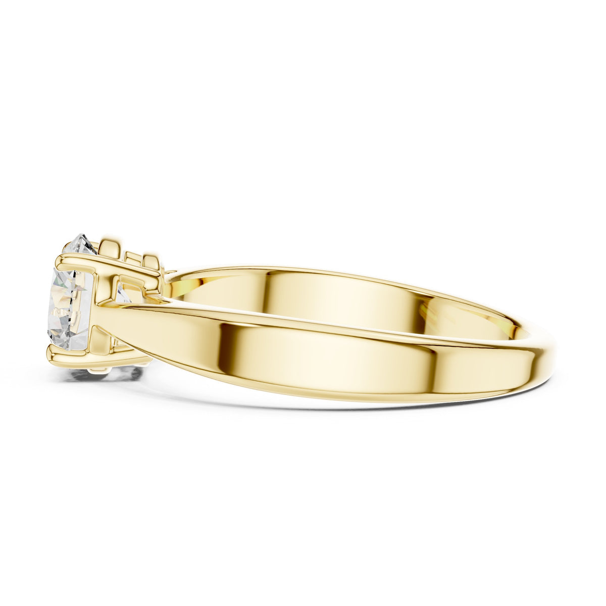 Round Diamond Solitaire Engagement Ring with Stepped Edge Band