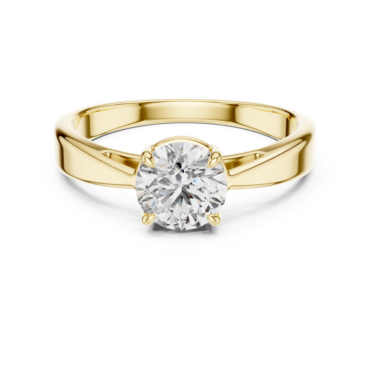 Round Diamond Solitaire Engagement Ring with Stepped Edge Band