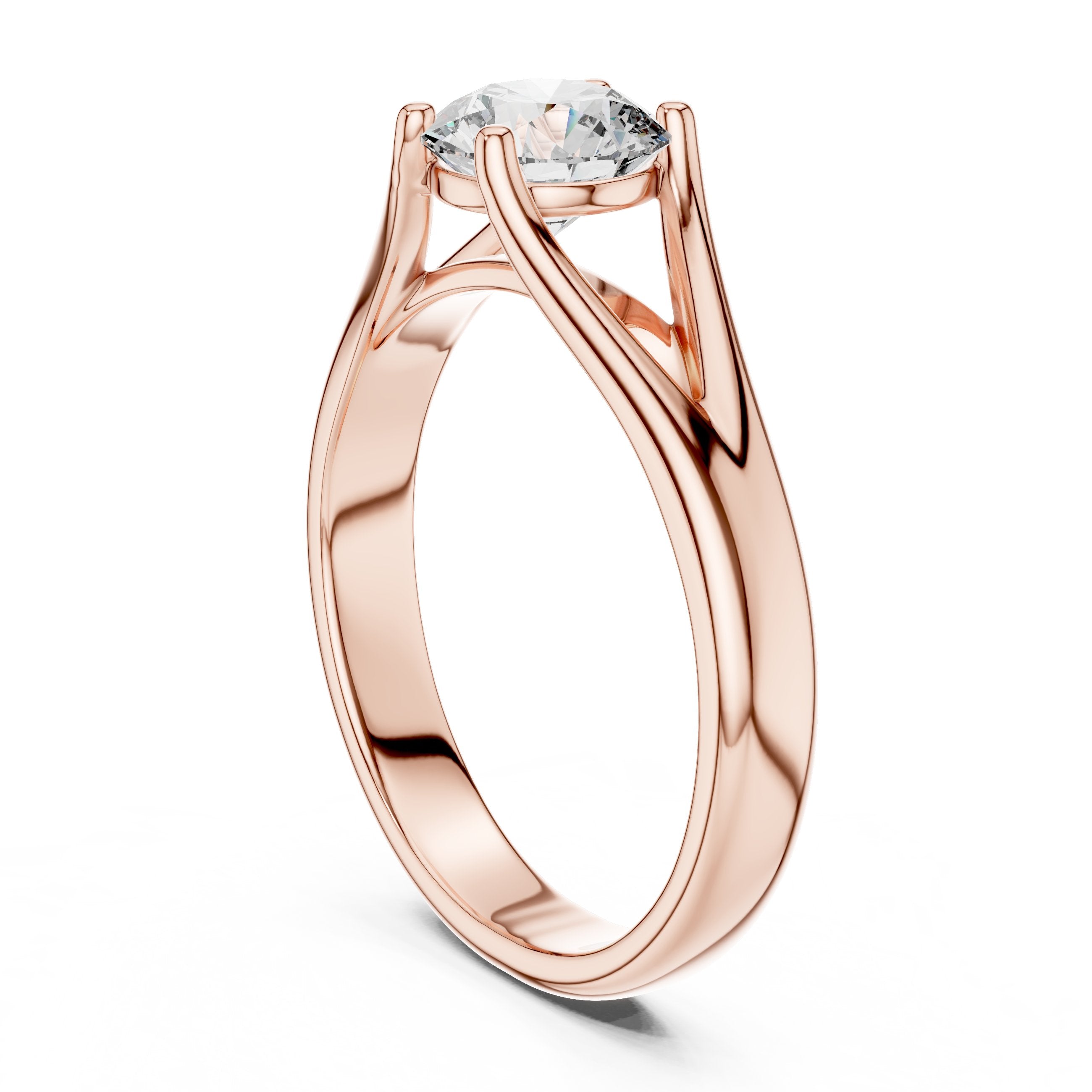 Round Diamond Solitaire Engagement Ring with Geometric Open Band in Rose Gold - VYKA Diamonds